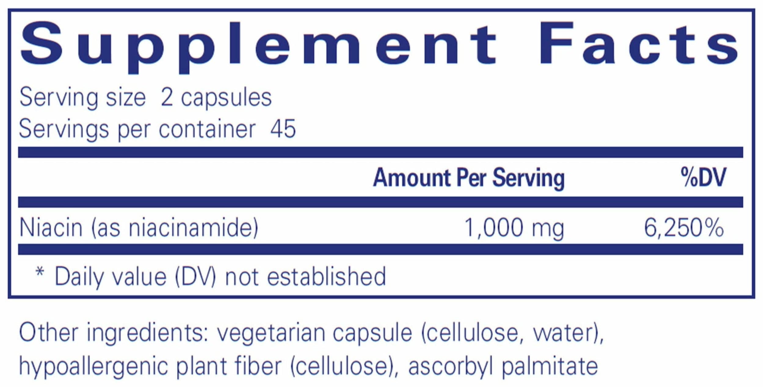 Pure Encapsulations Niacinamide Ingredients