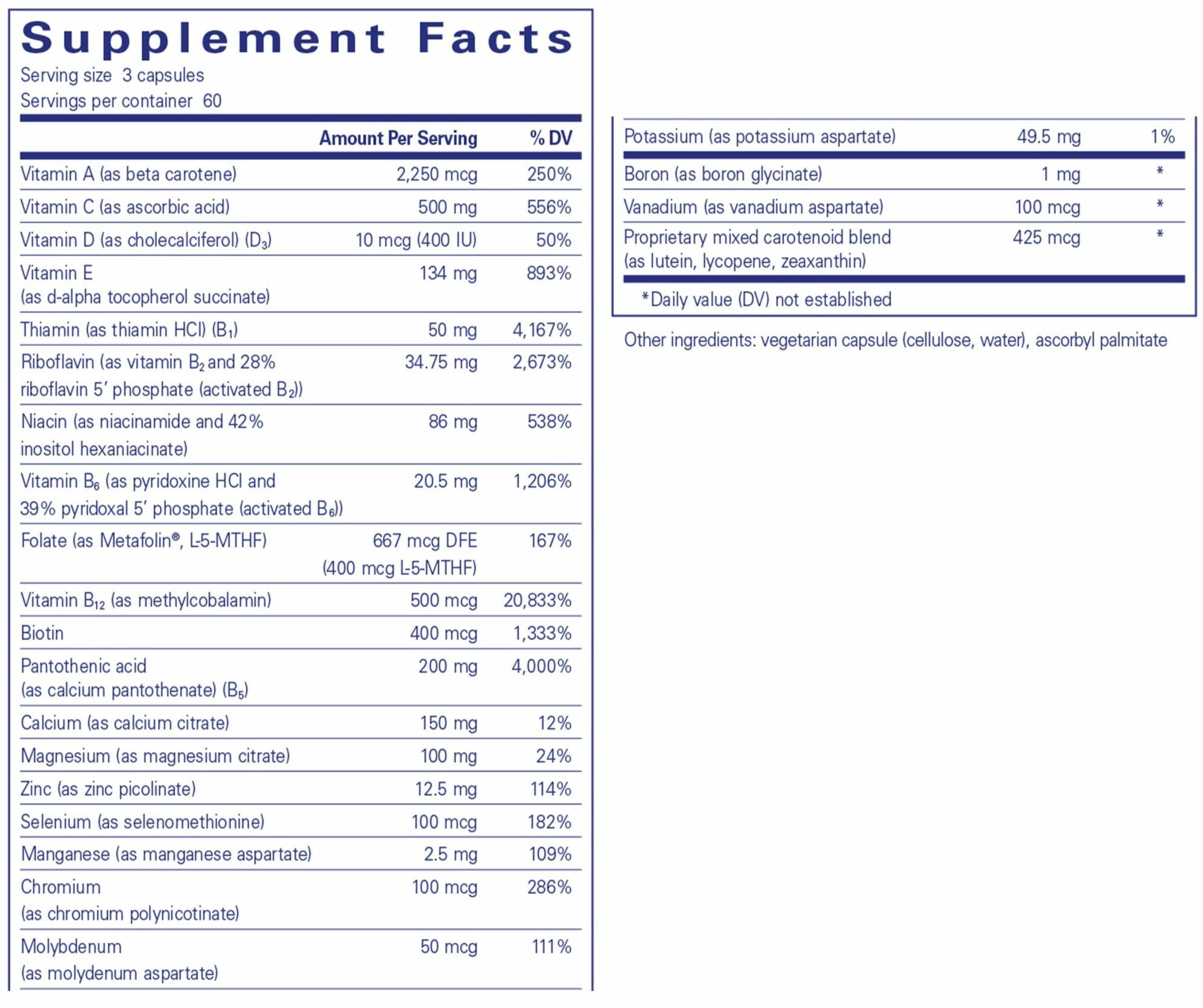 Pure Encapsulations Nutrient 950 without Copper, Iron and Iodine Ingredients