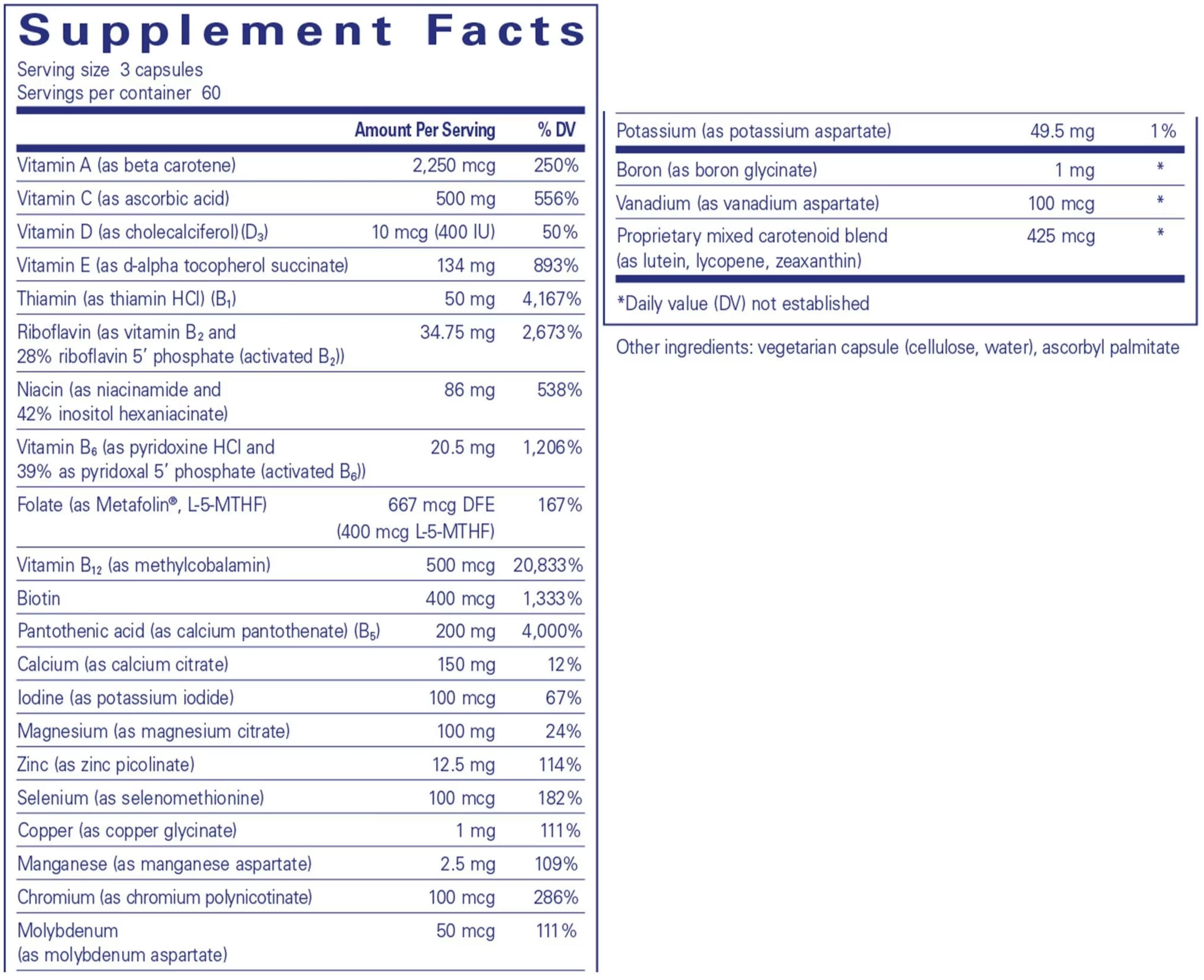 Pure Encapsulations Nutrient 950 without Iron Ingredients