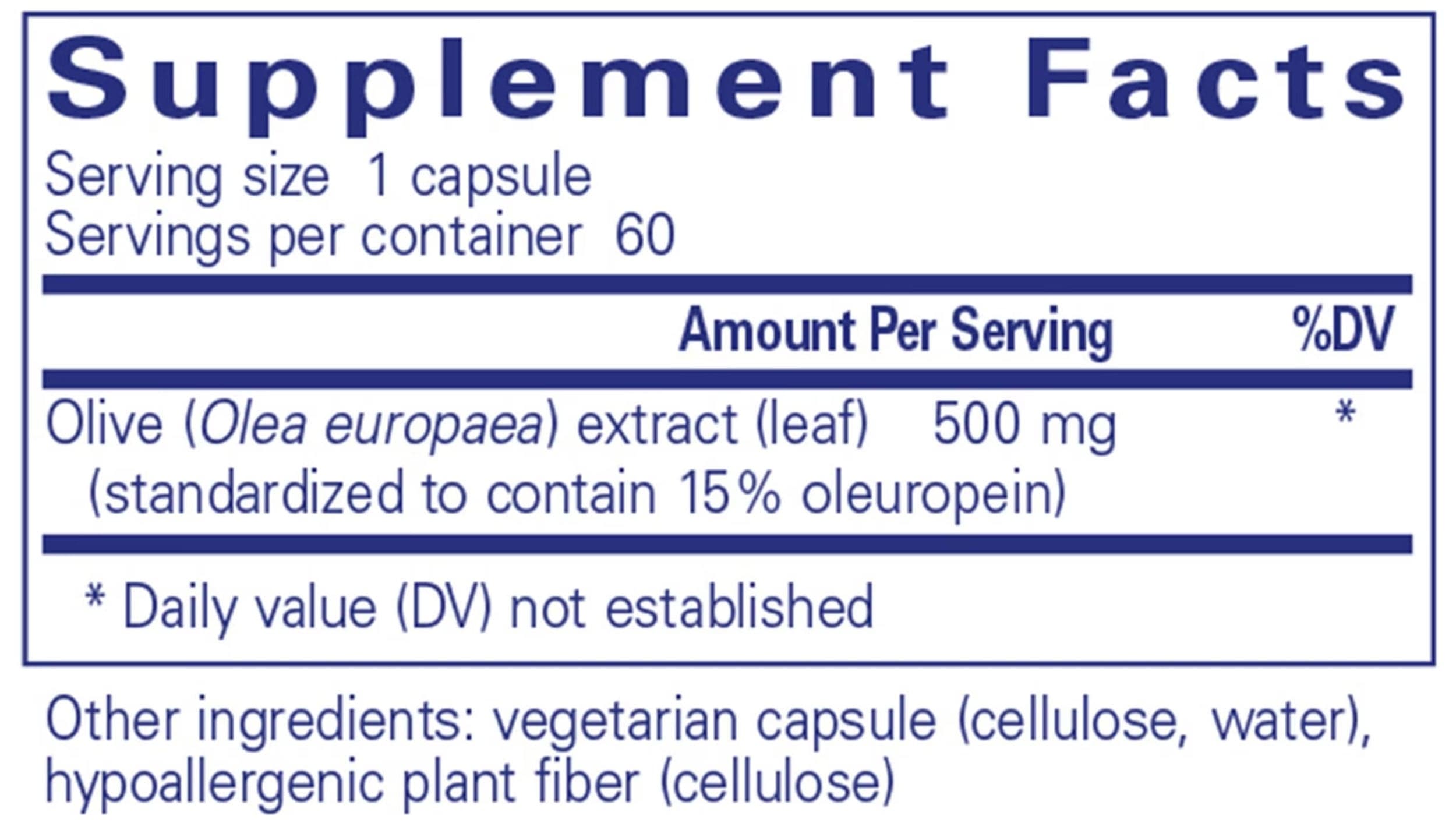Pure Encapsulations Olive Leaf Extract Ingredients