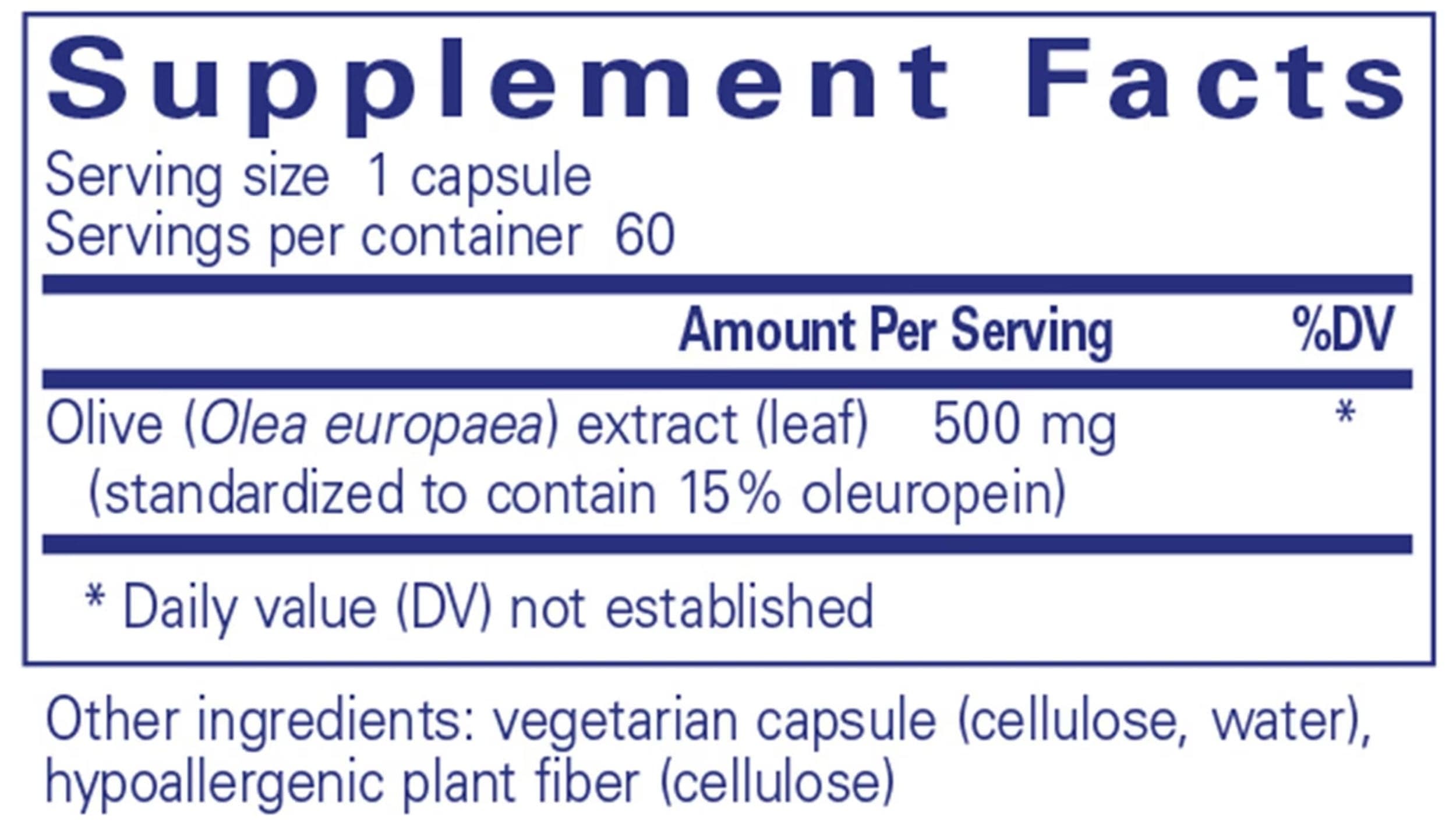 Pure Encapsulations Olive Leaf Extract Ingredients 