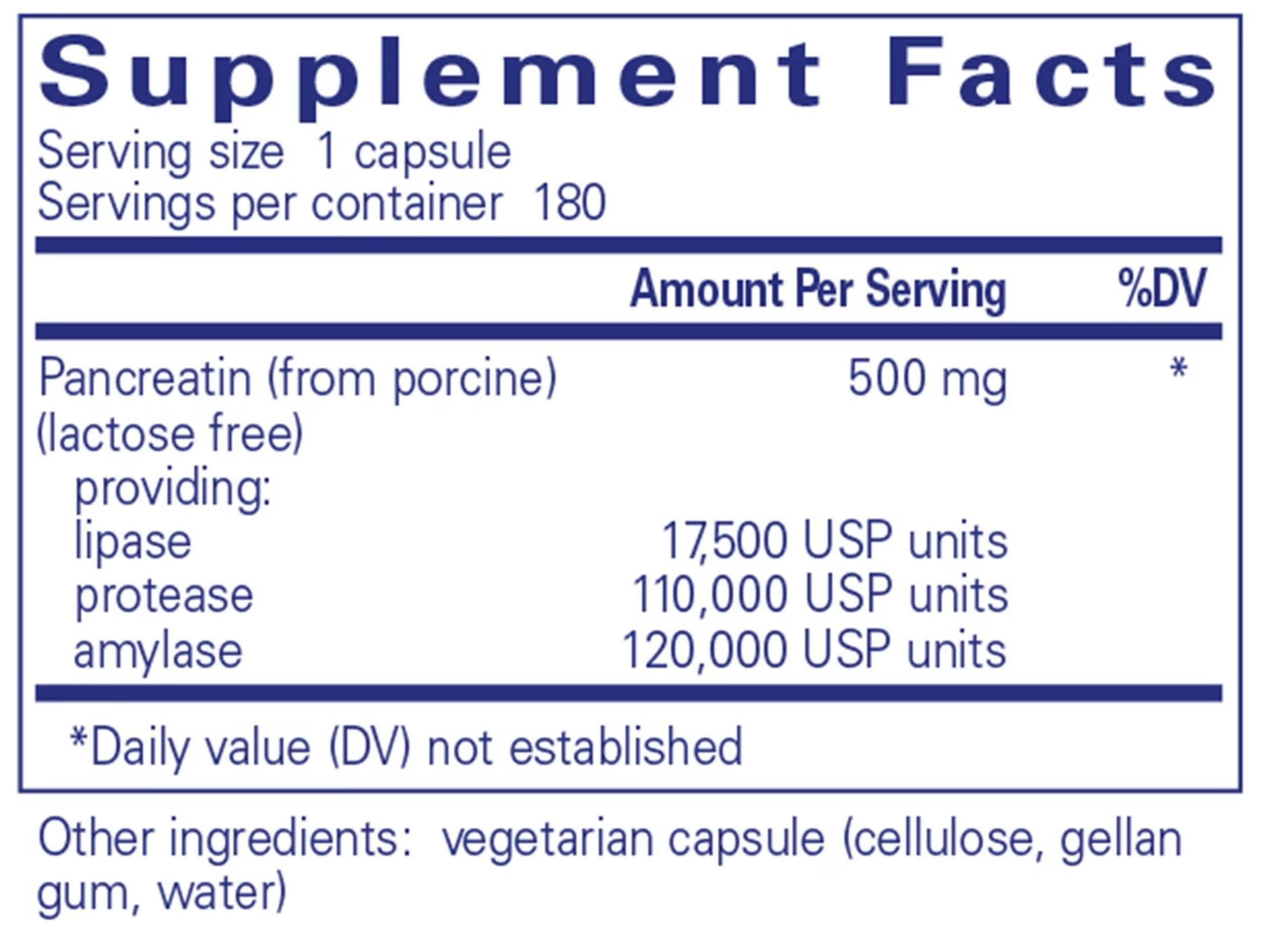 Pure Encapsulations Pancreatic Enzyme Formula Ingredients