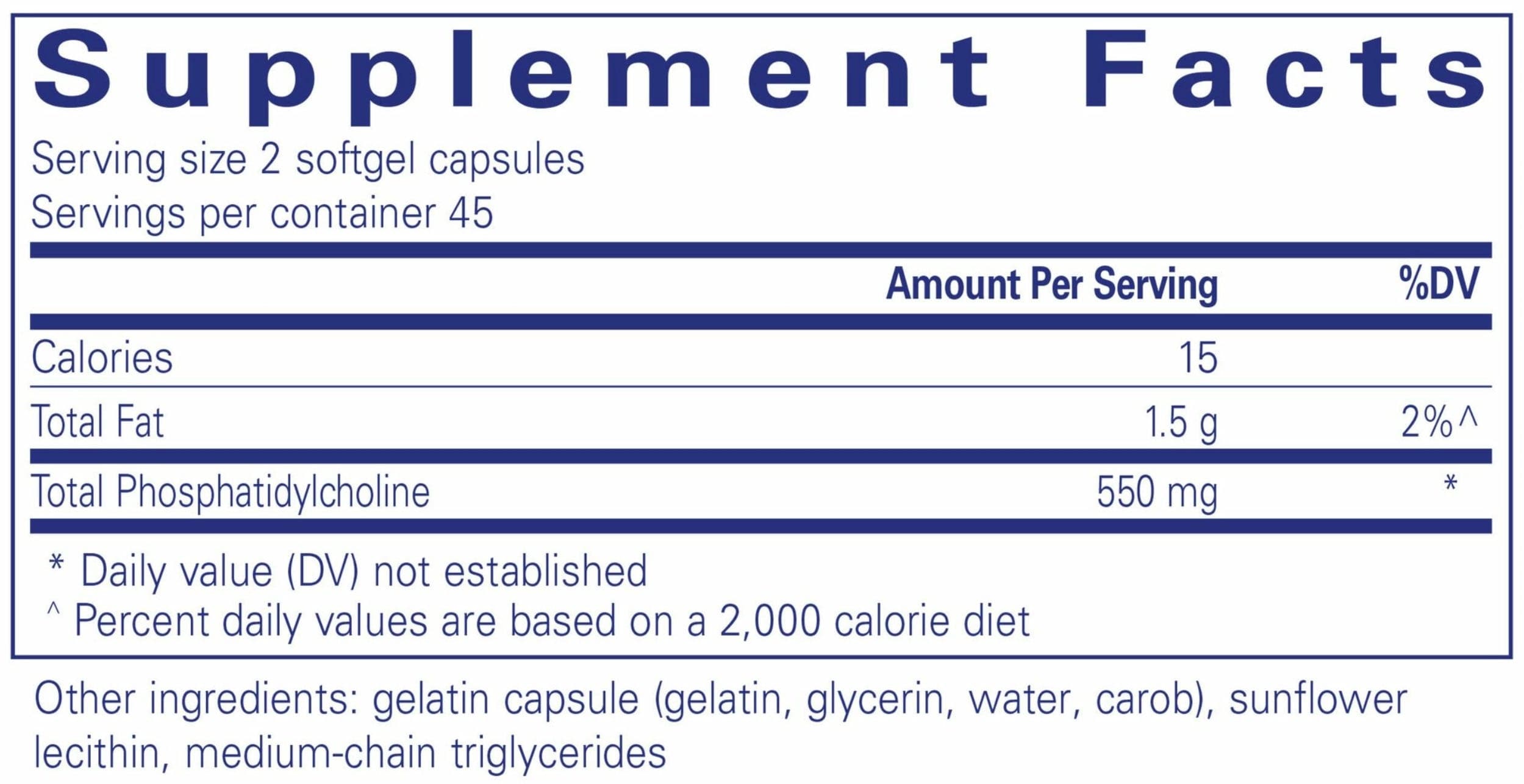 Pure Encapsulations Phosphatidylcholine (sunflower) Ingredients
