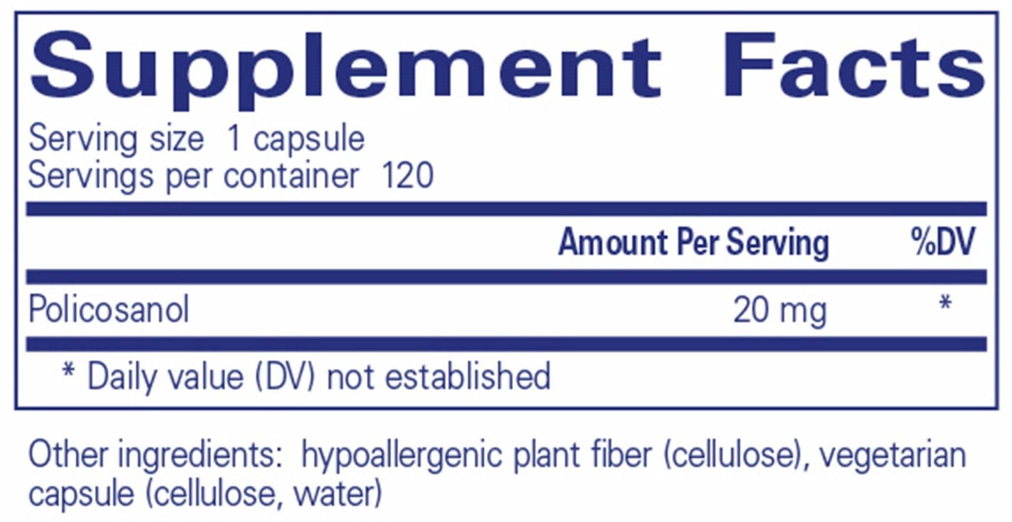 Pure Encapsulations Policosanol 20 mg Ingredients
