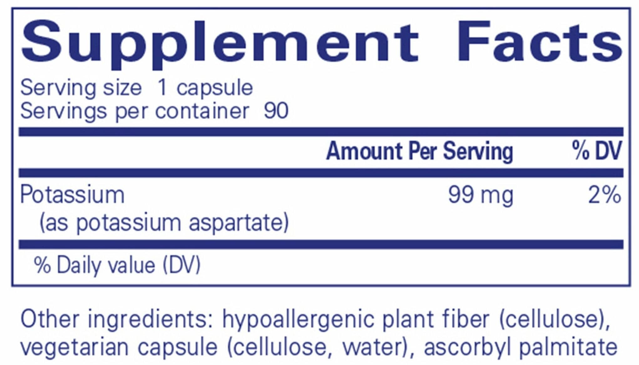 Pure Encapsulations Potassium (Aspartate) Ingredients