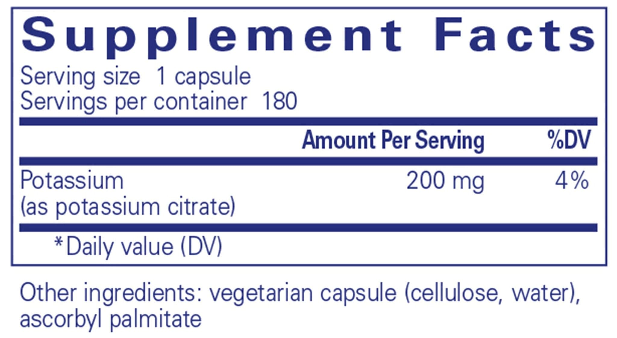 Pure Encapsulations Potassium (Citrate) Ingredients
