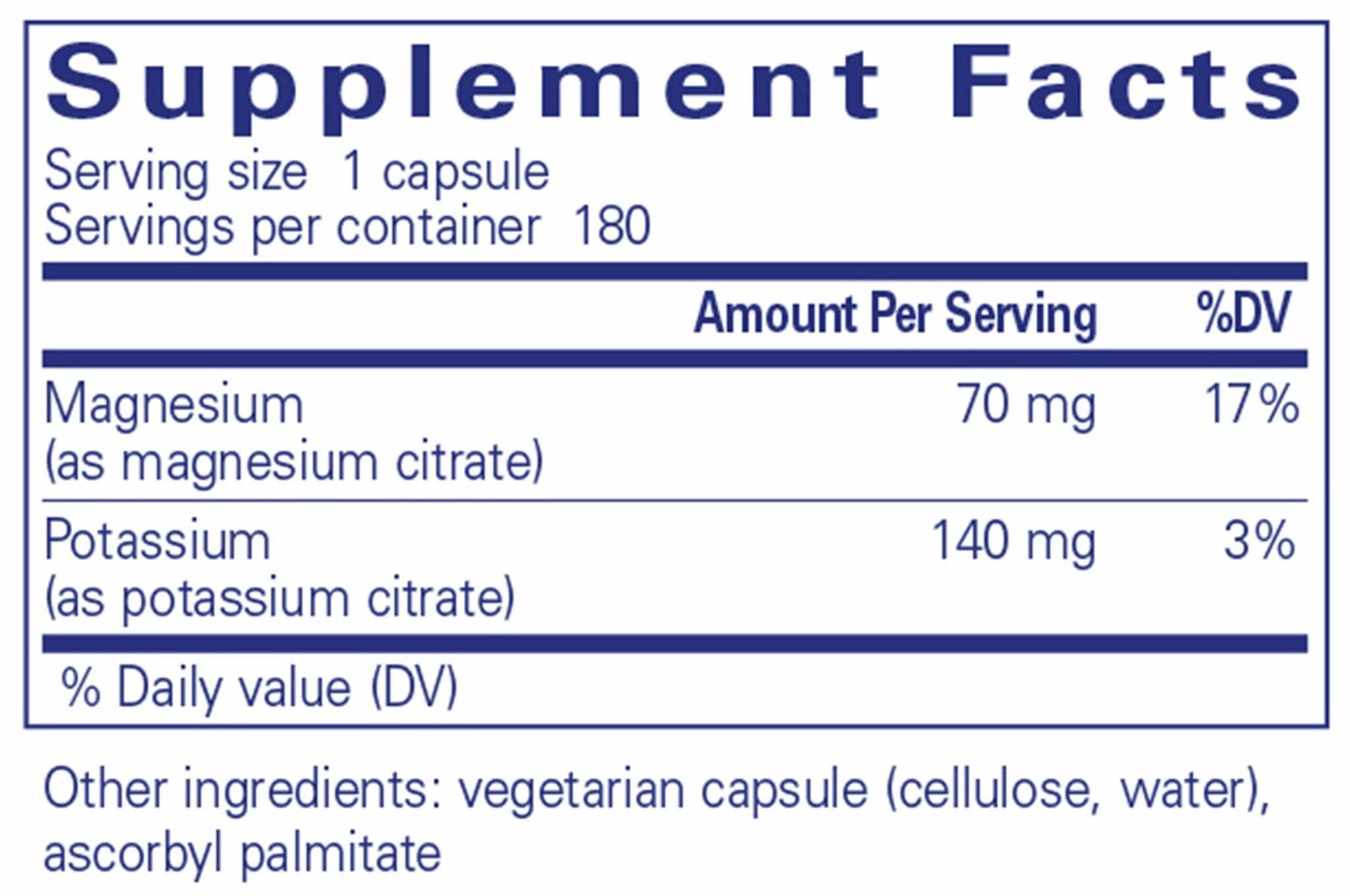 Pure Encapsulations Potassium Magnesium (Citrate) Ingredients