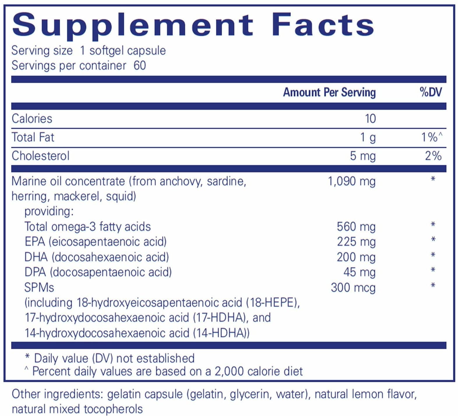 Pure Encapsulations Pro-Resolve Omega Ingredients