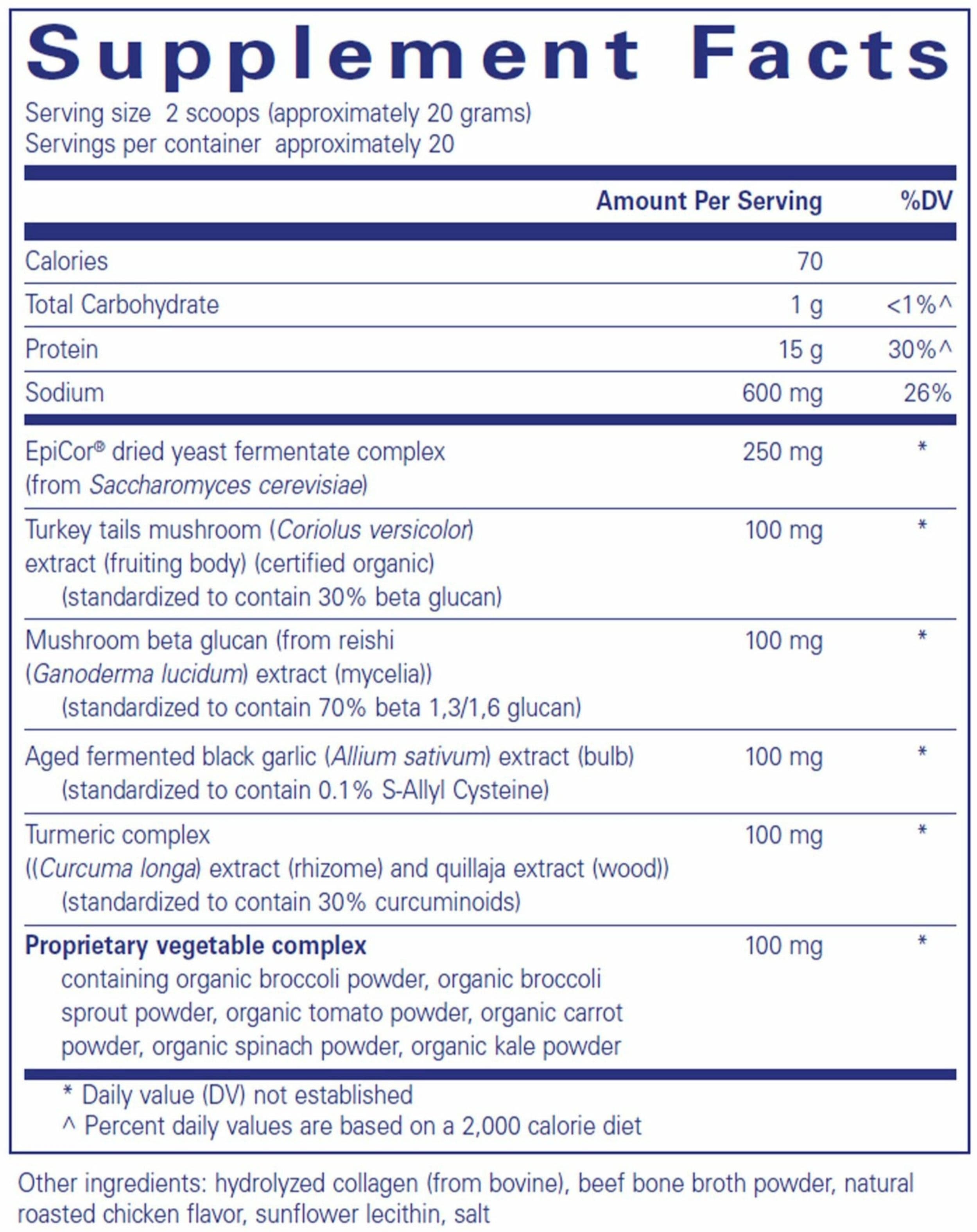 Pure Encapsulations PureDefense Collagen w/ Bone Broth Powder Ingredients