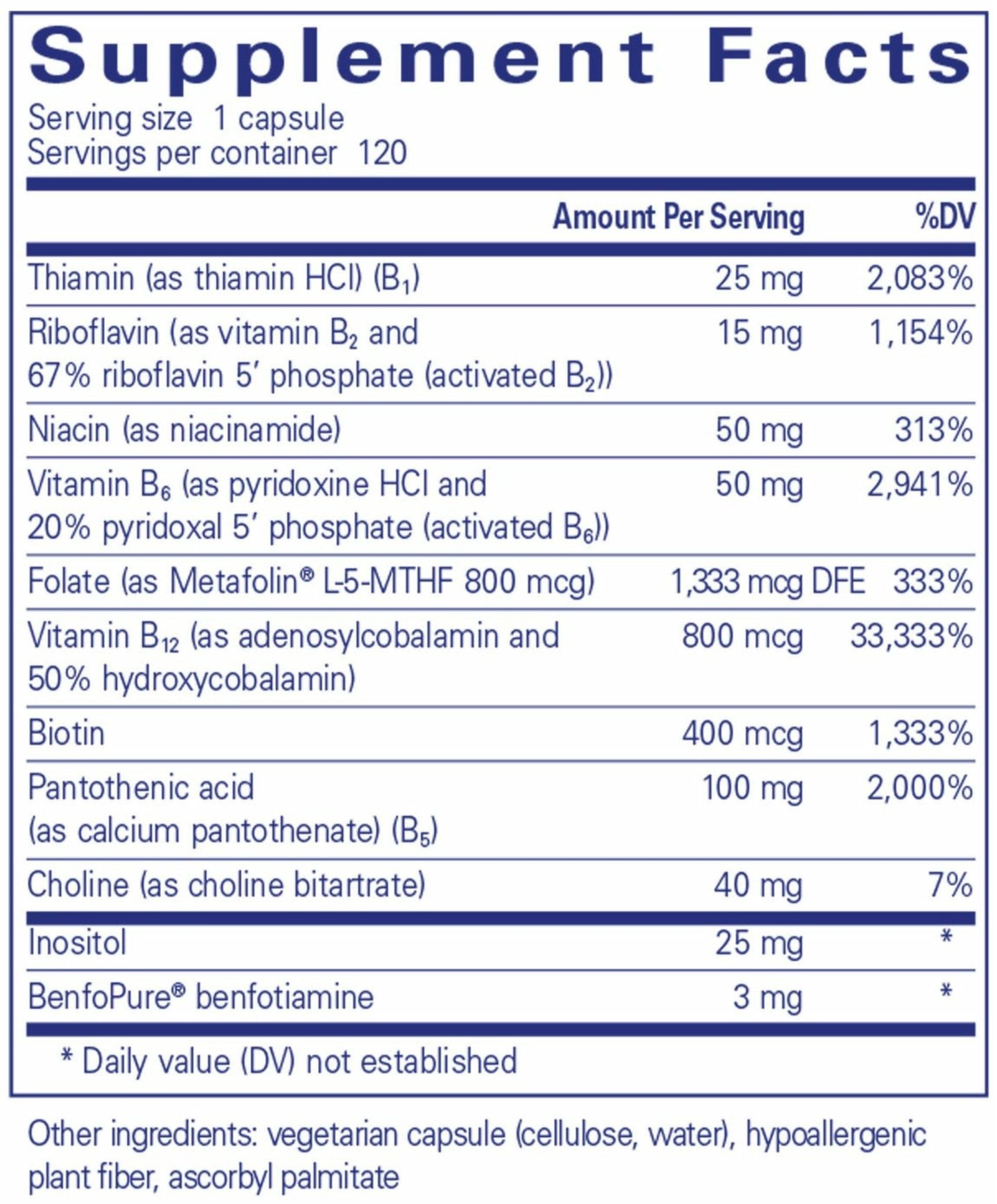 Pure Encapsulations PureGenomics B-Complex Ingredients