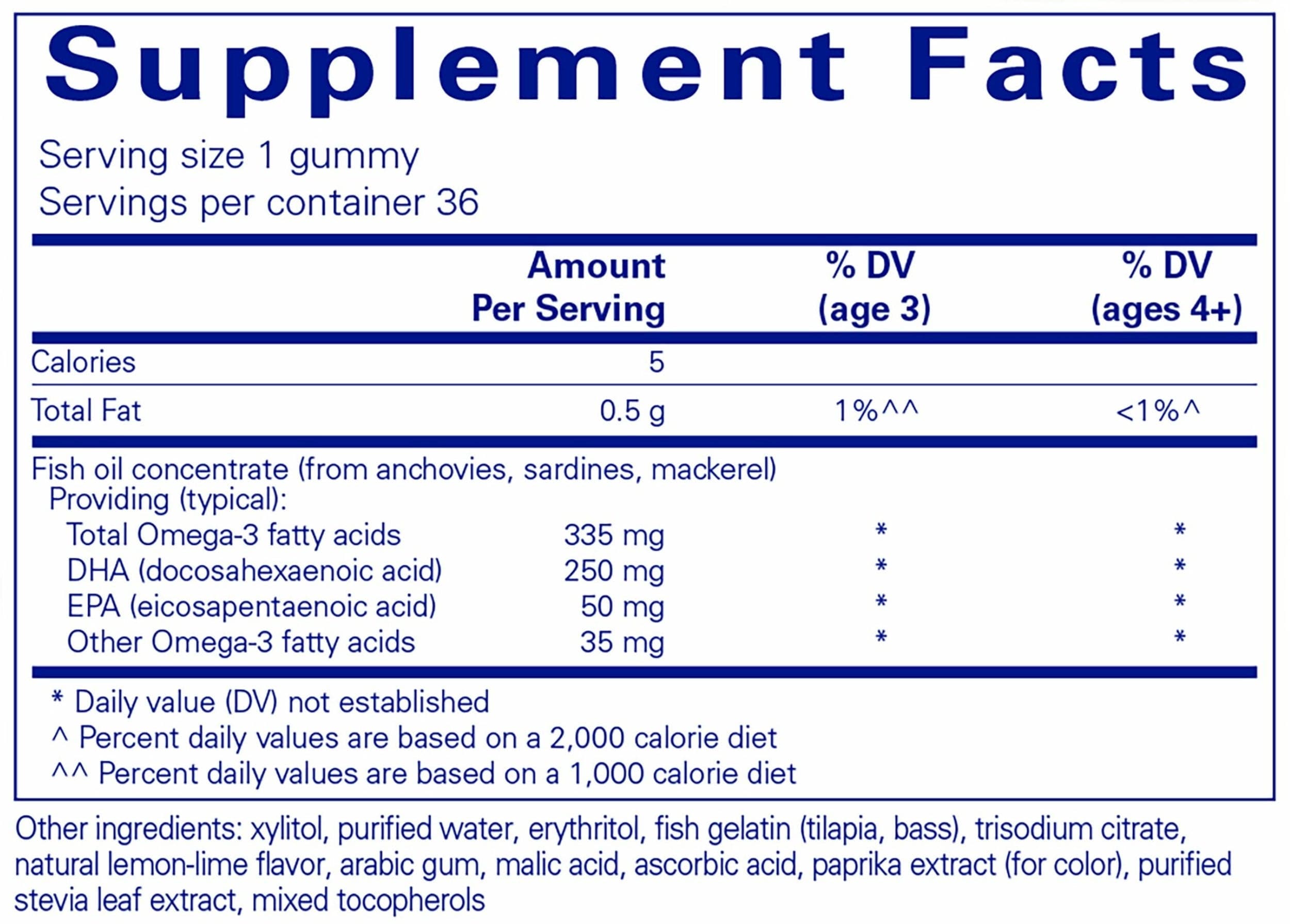Pure Encapsulations PureNutrients EPA/DHA Gummy Ingredients