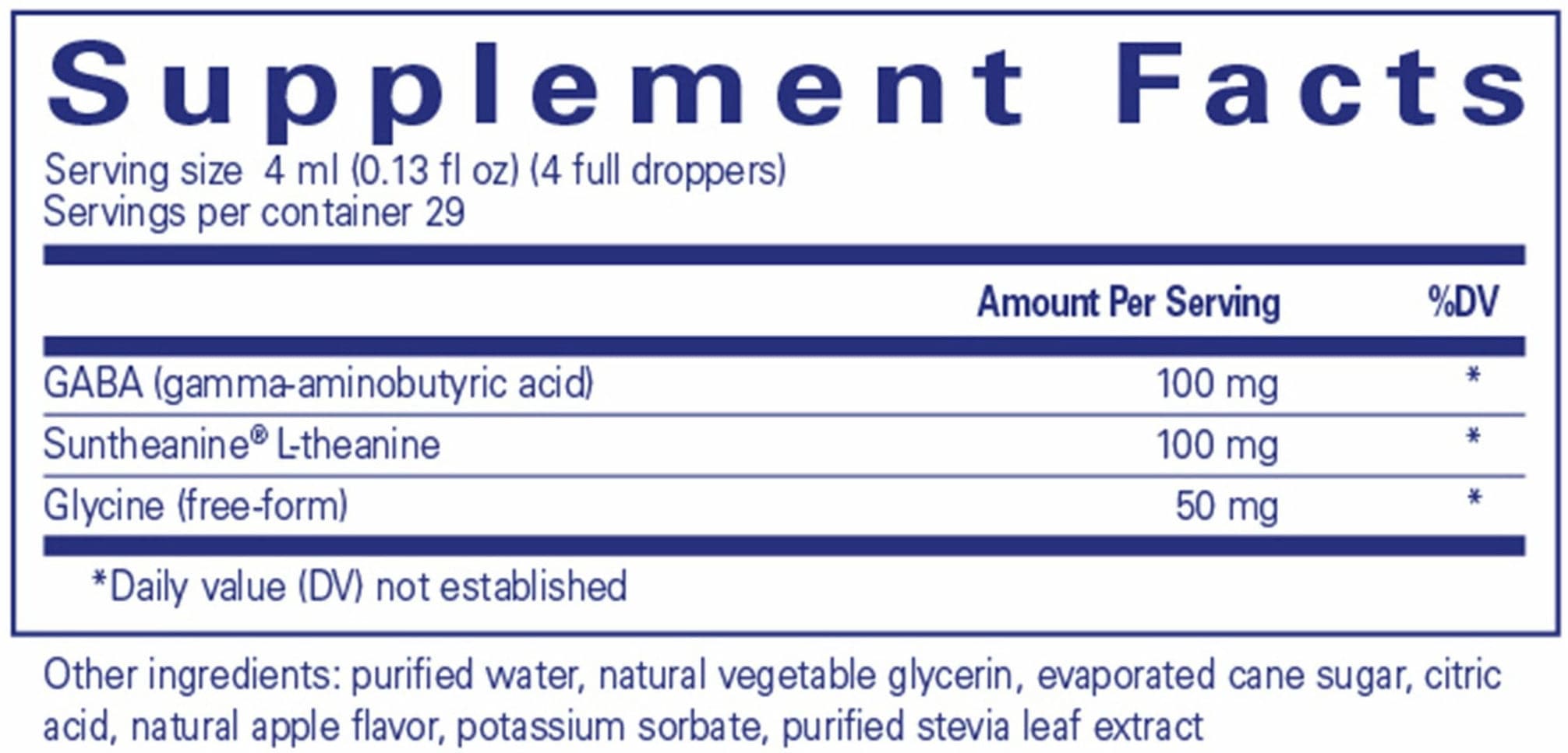 Pure Encapsulations Pure Tranquility Liquid Ingredients