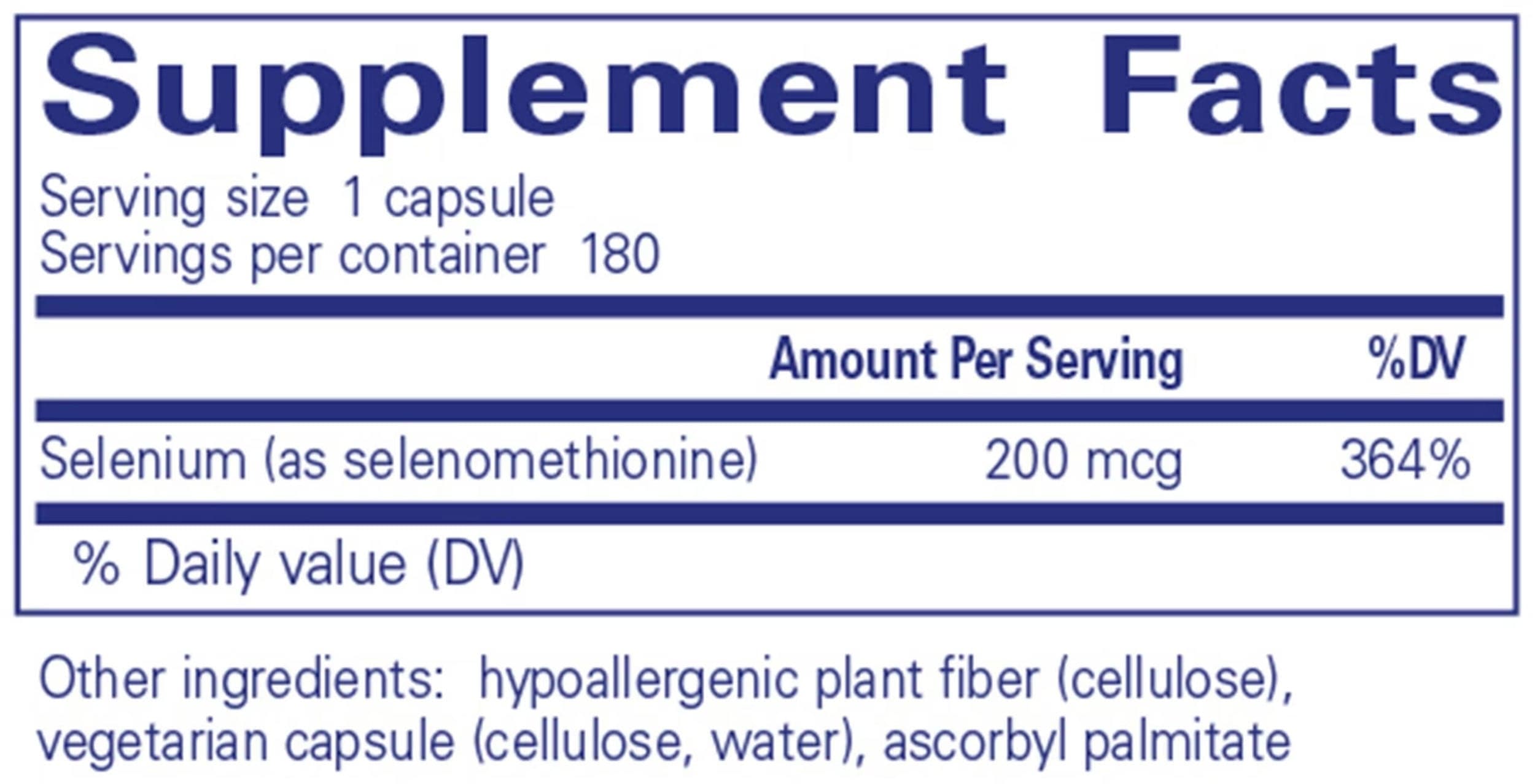 Pure Encapsulations Selenium (Selenomethionine) Ingredients