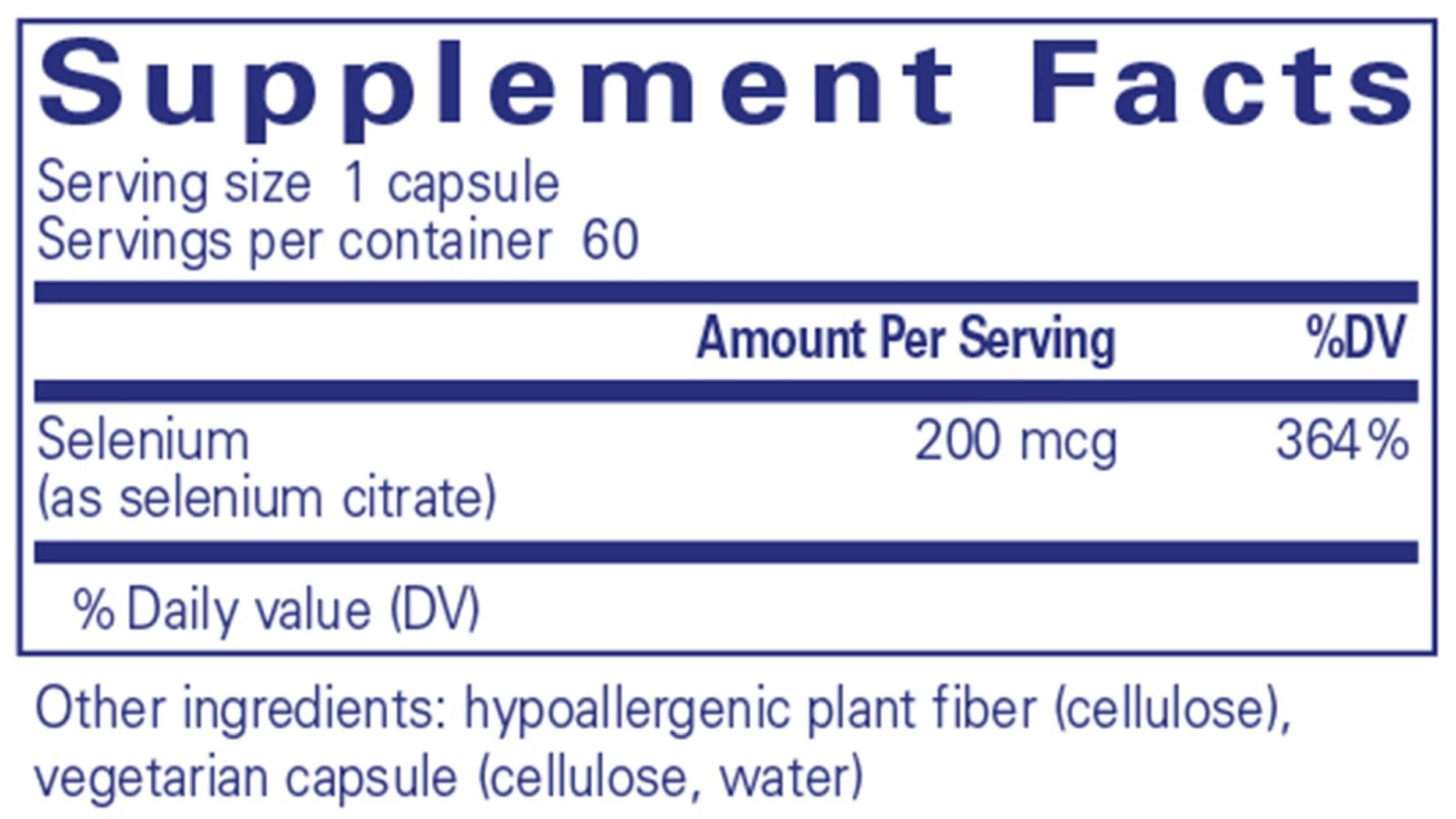 Pure Encapsulations Selenium (citrate) Ingredients