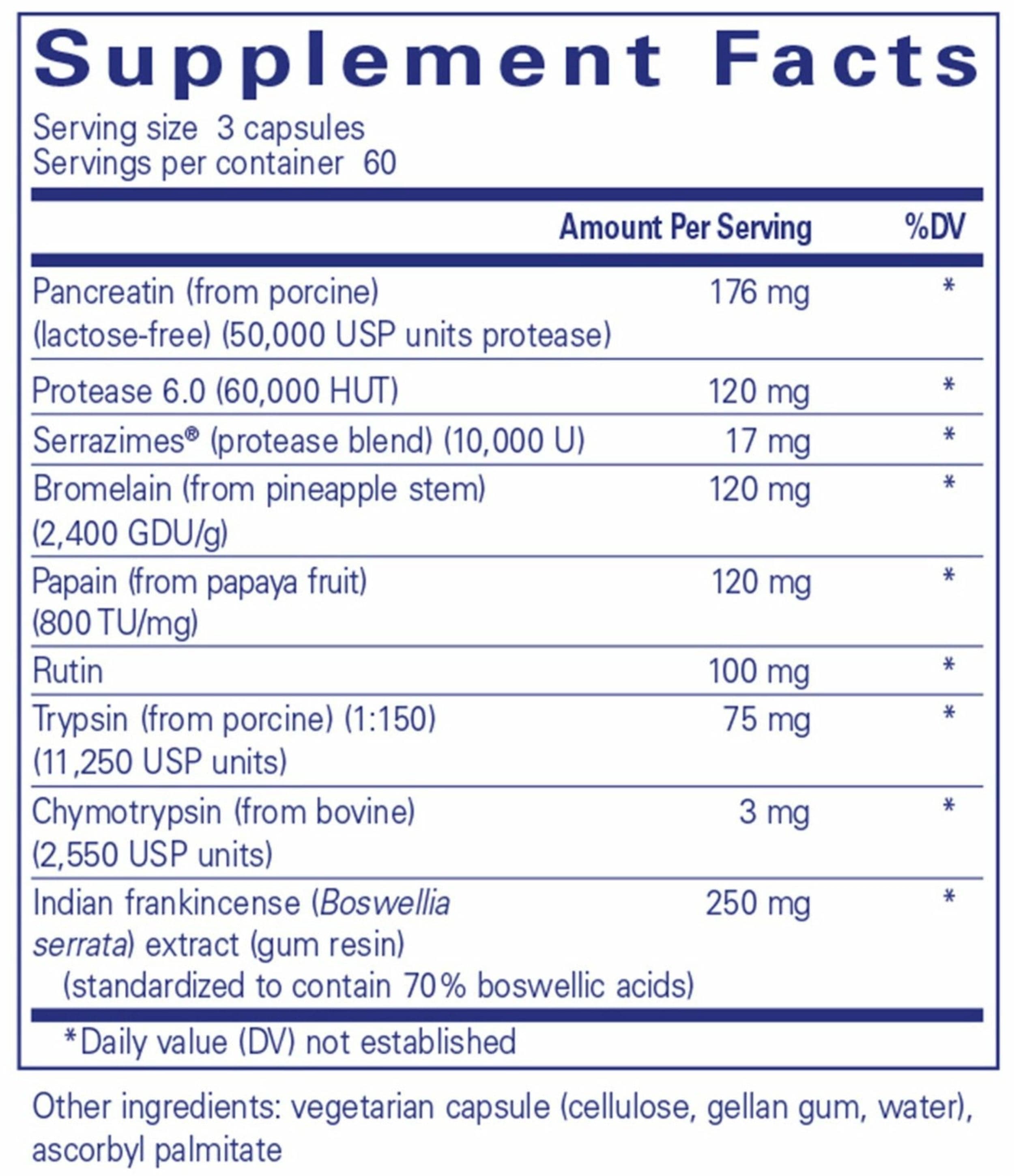 Pure Encapsulations Systemic Enzyme Complex Ingredients