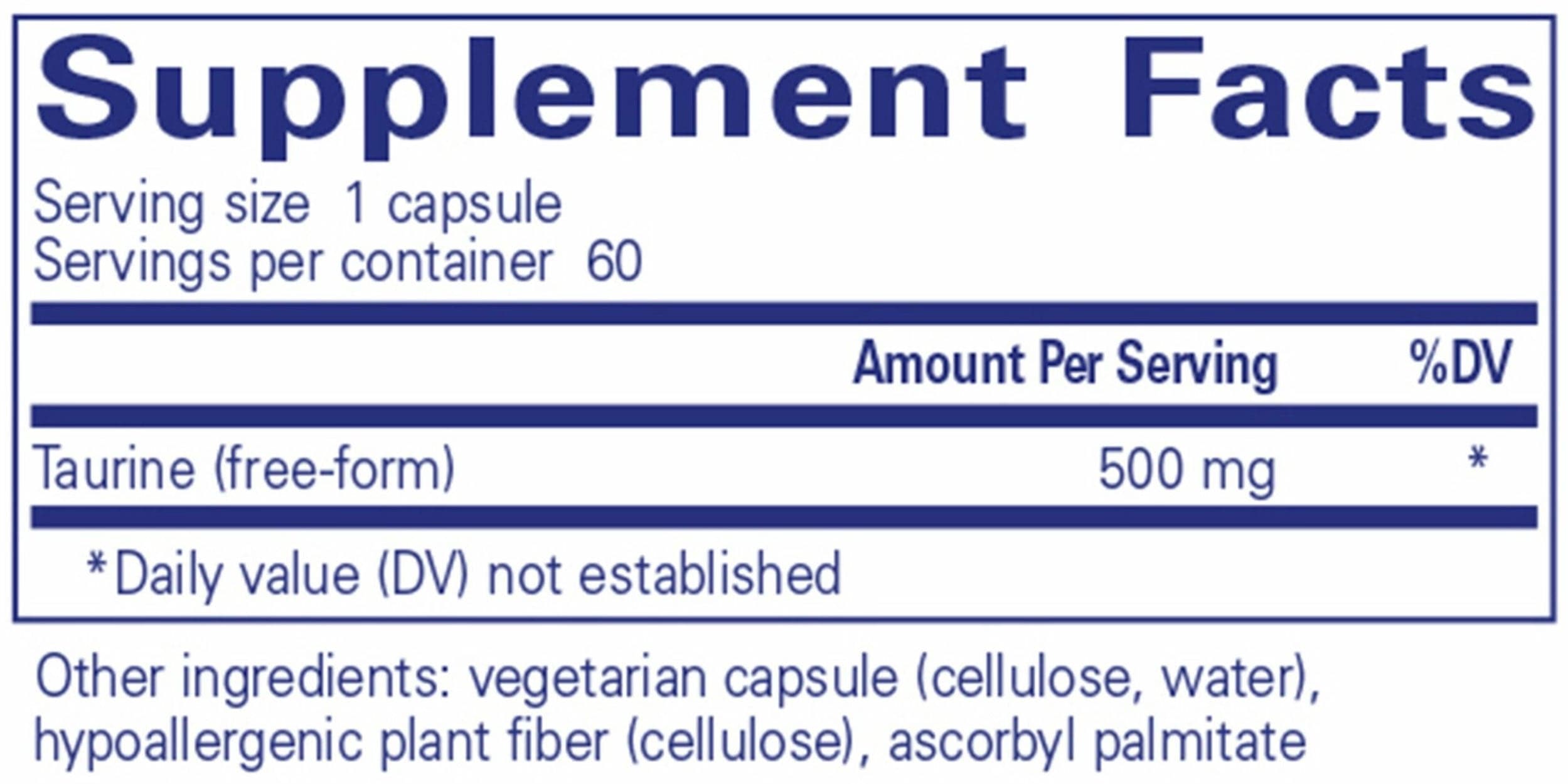 Pure Encapsulations Taurine 500 mg Ingredient