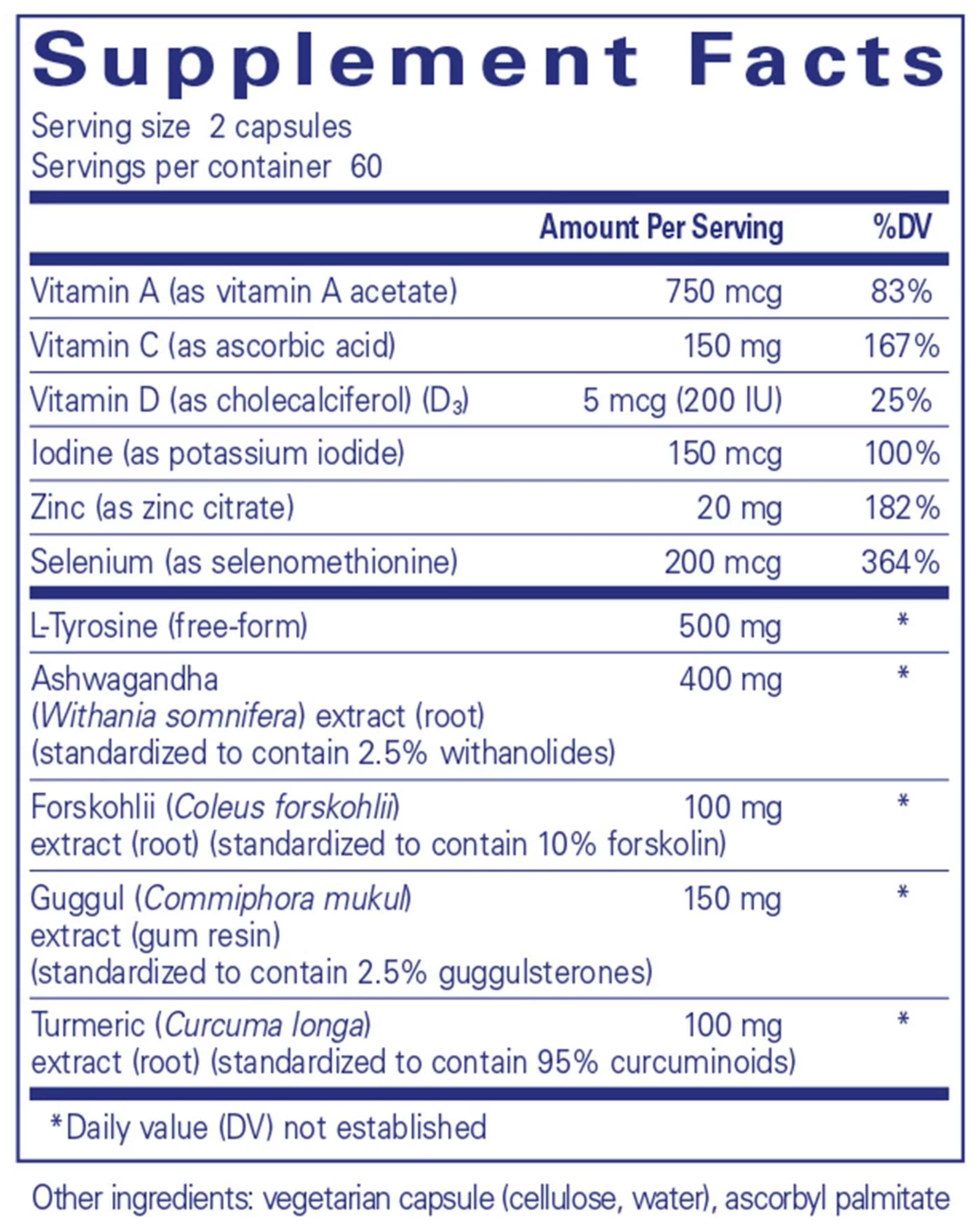 Pure Encapsulations Thyroid Support Complex Ingredients 