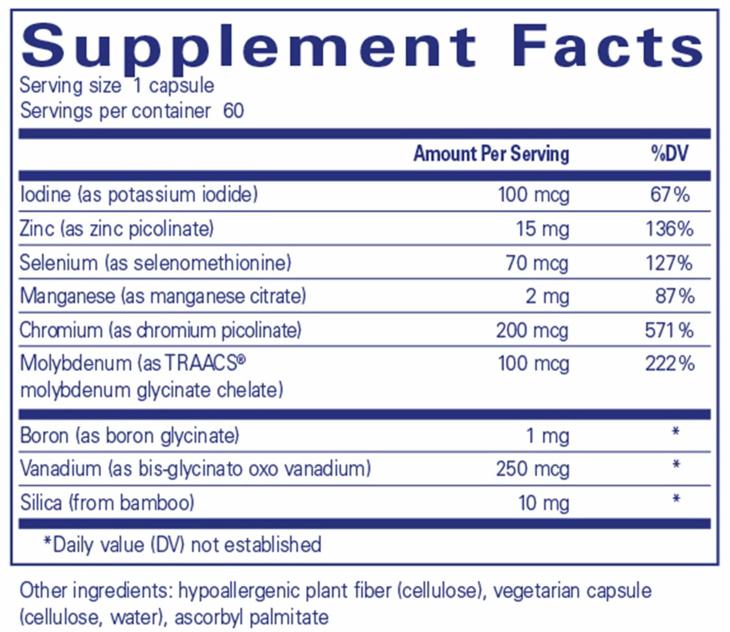 Pure Encapsulations Trace Minerals Ingredients