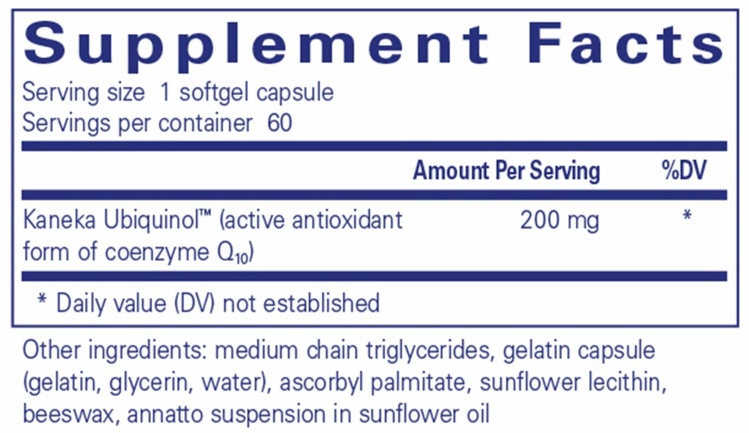 Pure Encapsulations Ubiquinol-QH Ingredients