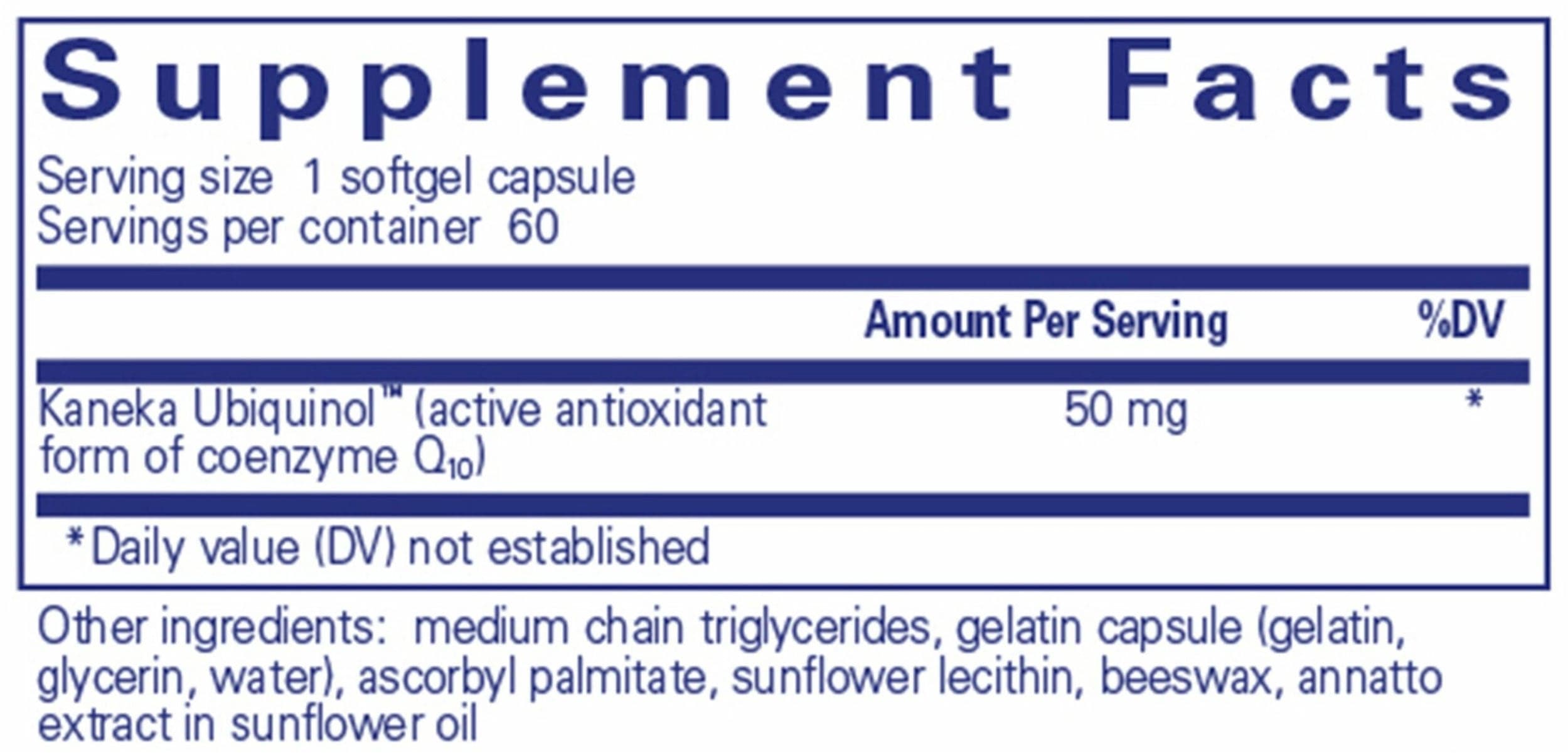 Pure Encapsulations Ubiquinol-QH 50mg Ingredients