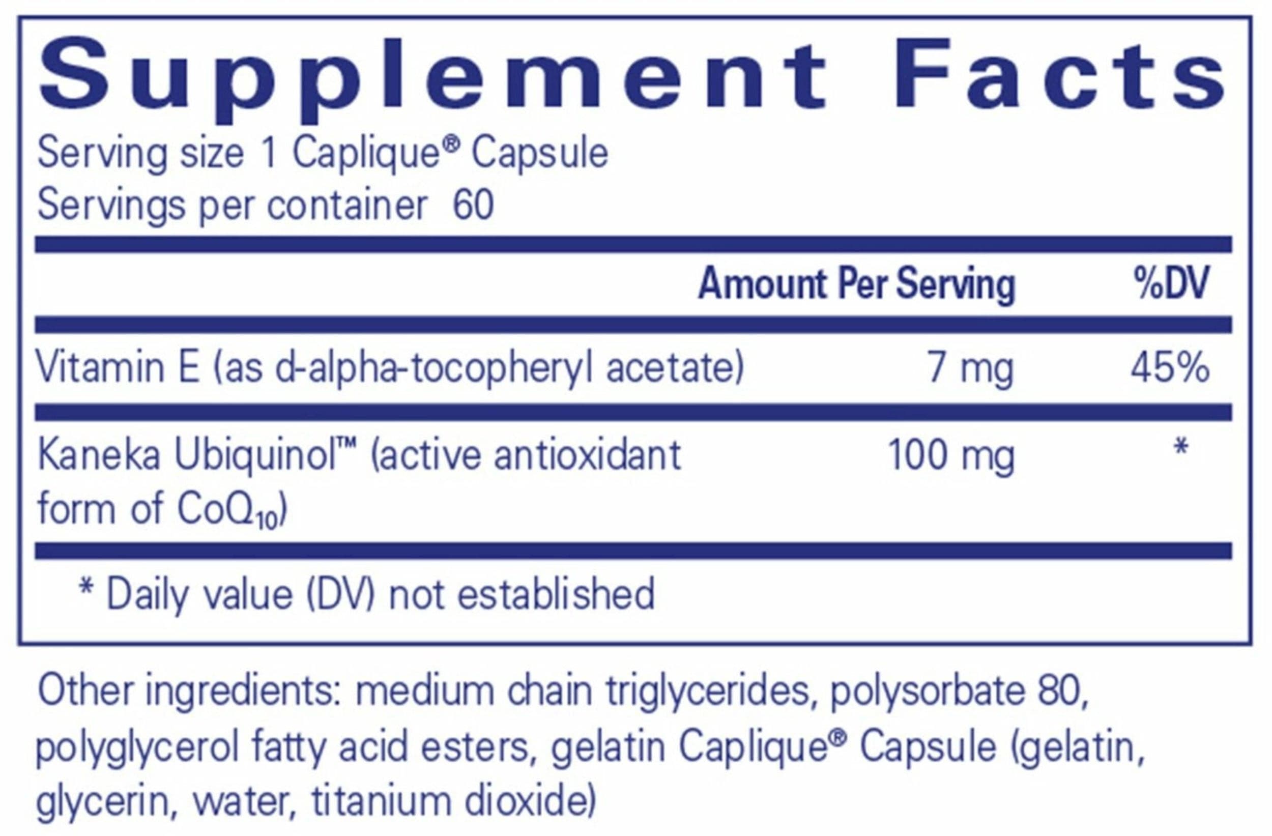 Pure Encapsulations Ubiquinol VESIsorb Ingredients
