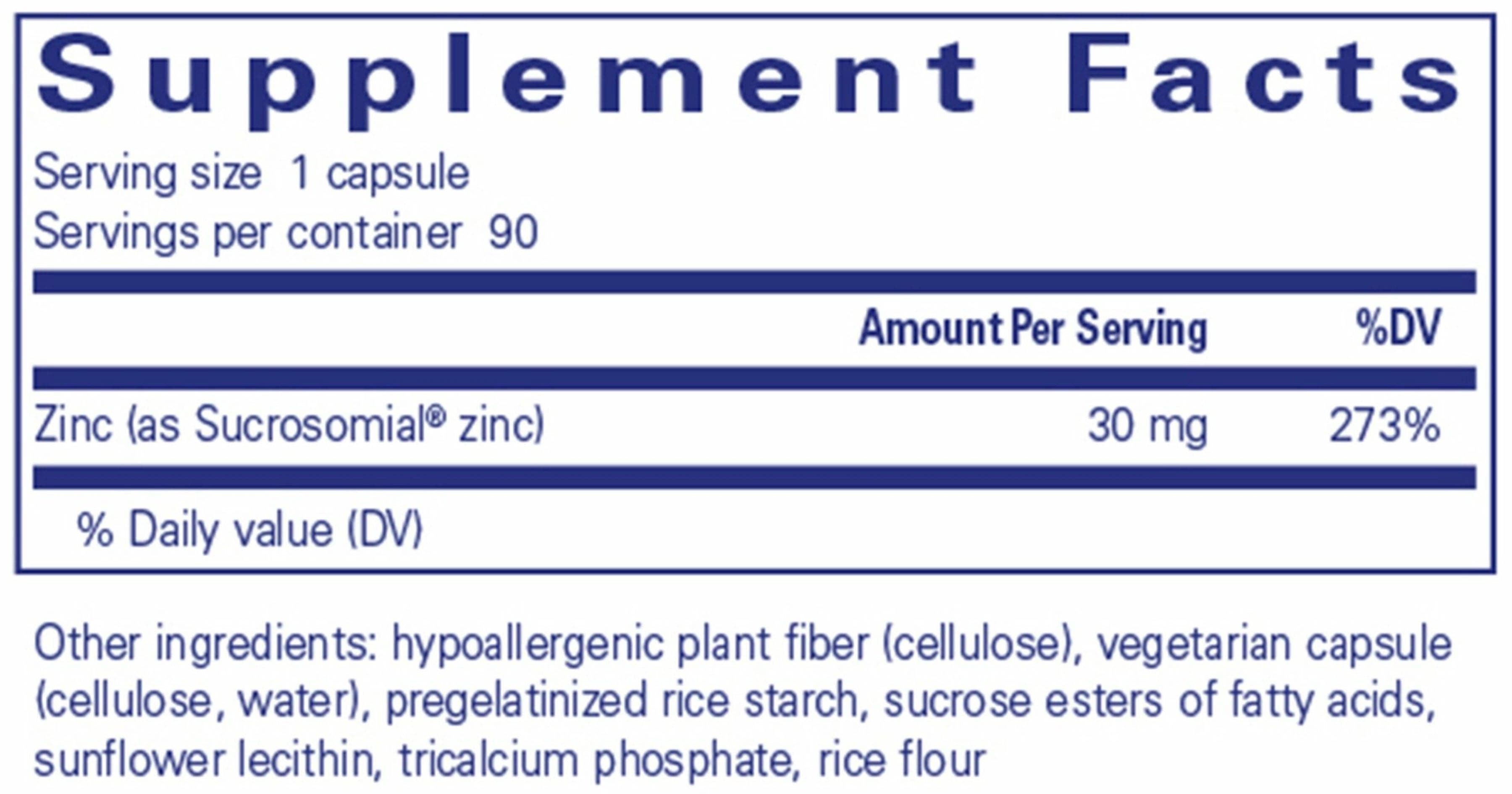 Pure Encapsulations UltraZin Zinc Ingredients