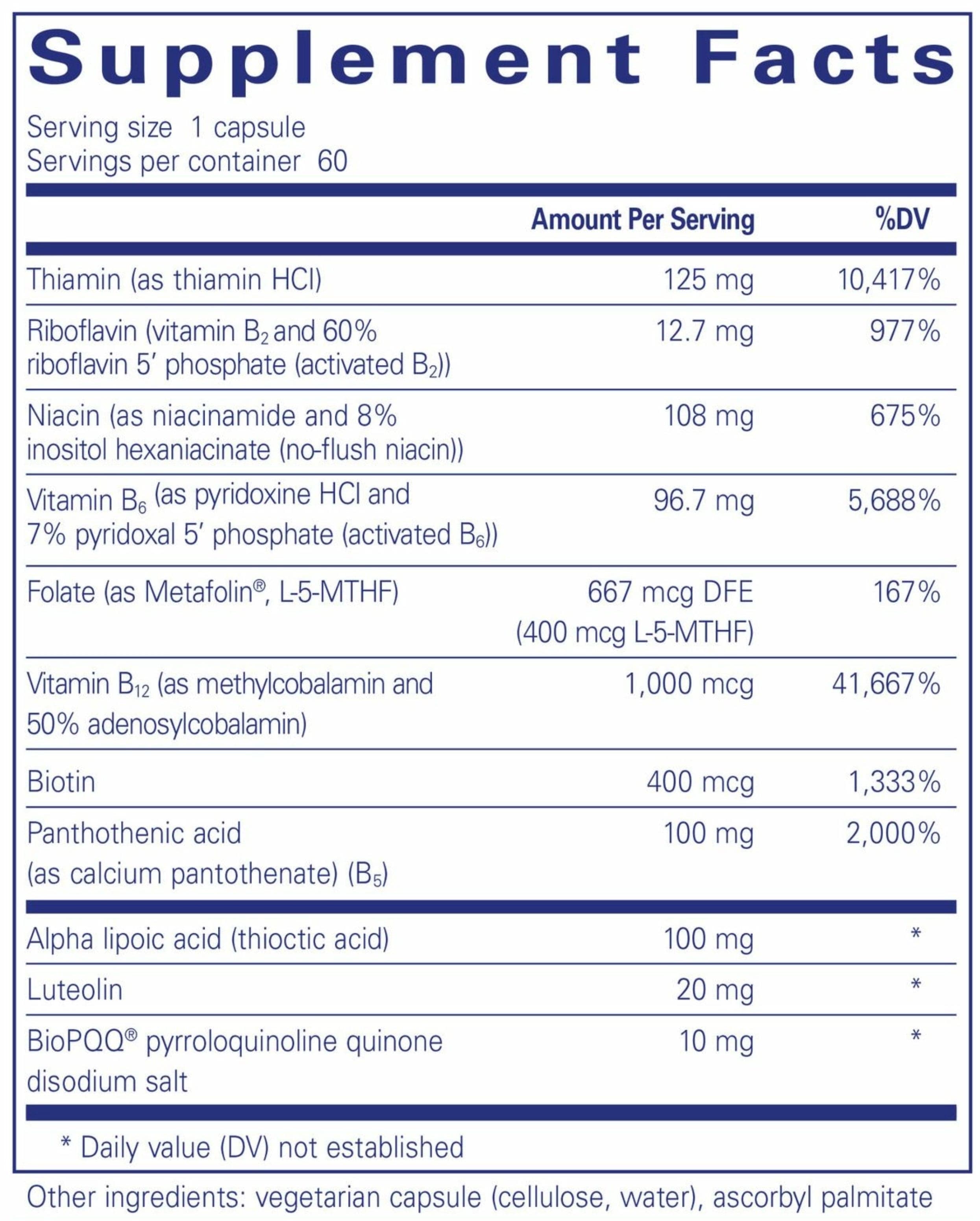 Pure Encapsulations Ultra B-Complex w/PQQ Ingredients