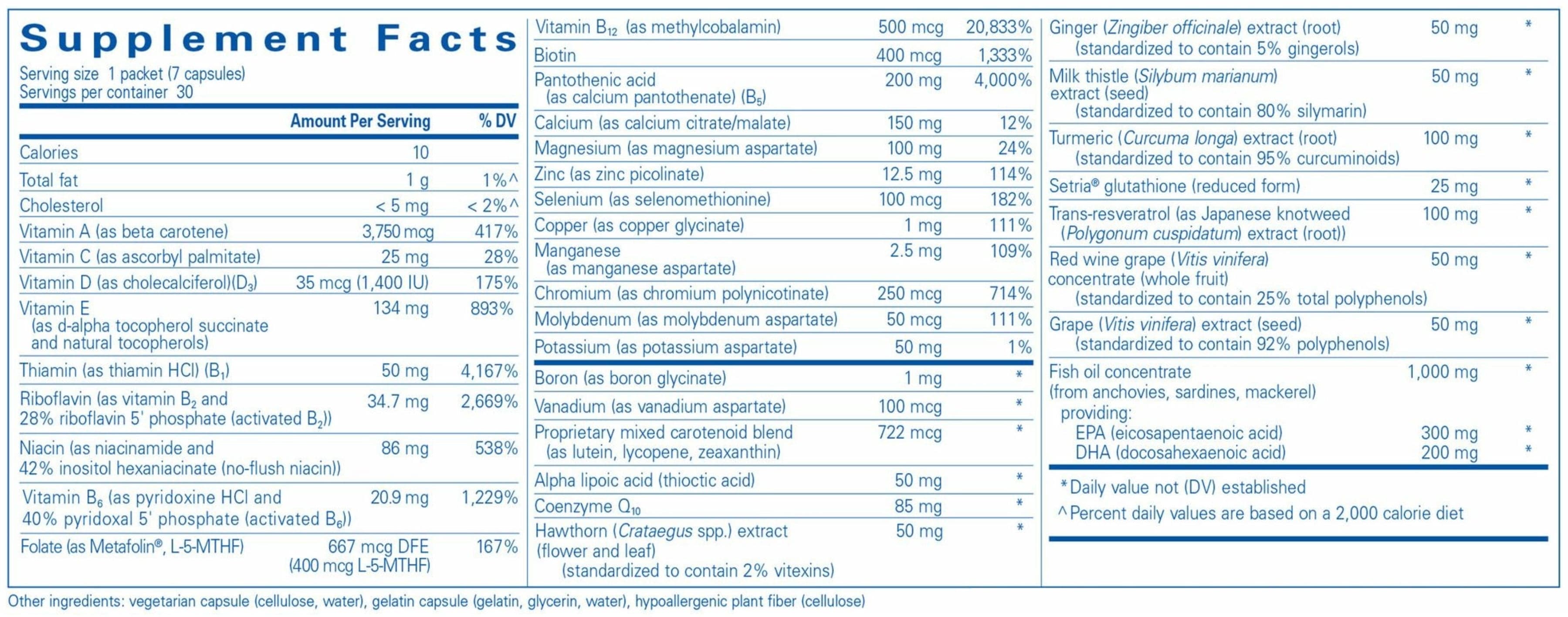 Pure Encapsulations Ultra Pure Pack Ingredients
