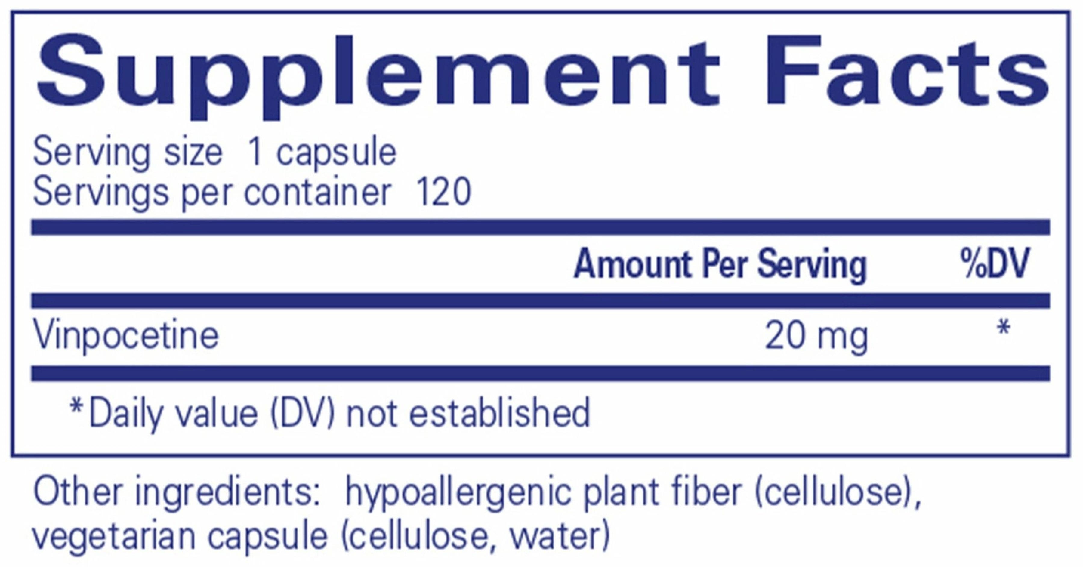 Pure Encapsulations Vinpocetine 20 mg Ingredients 