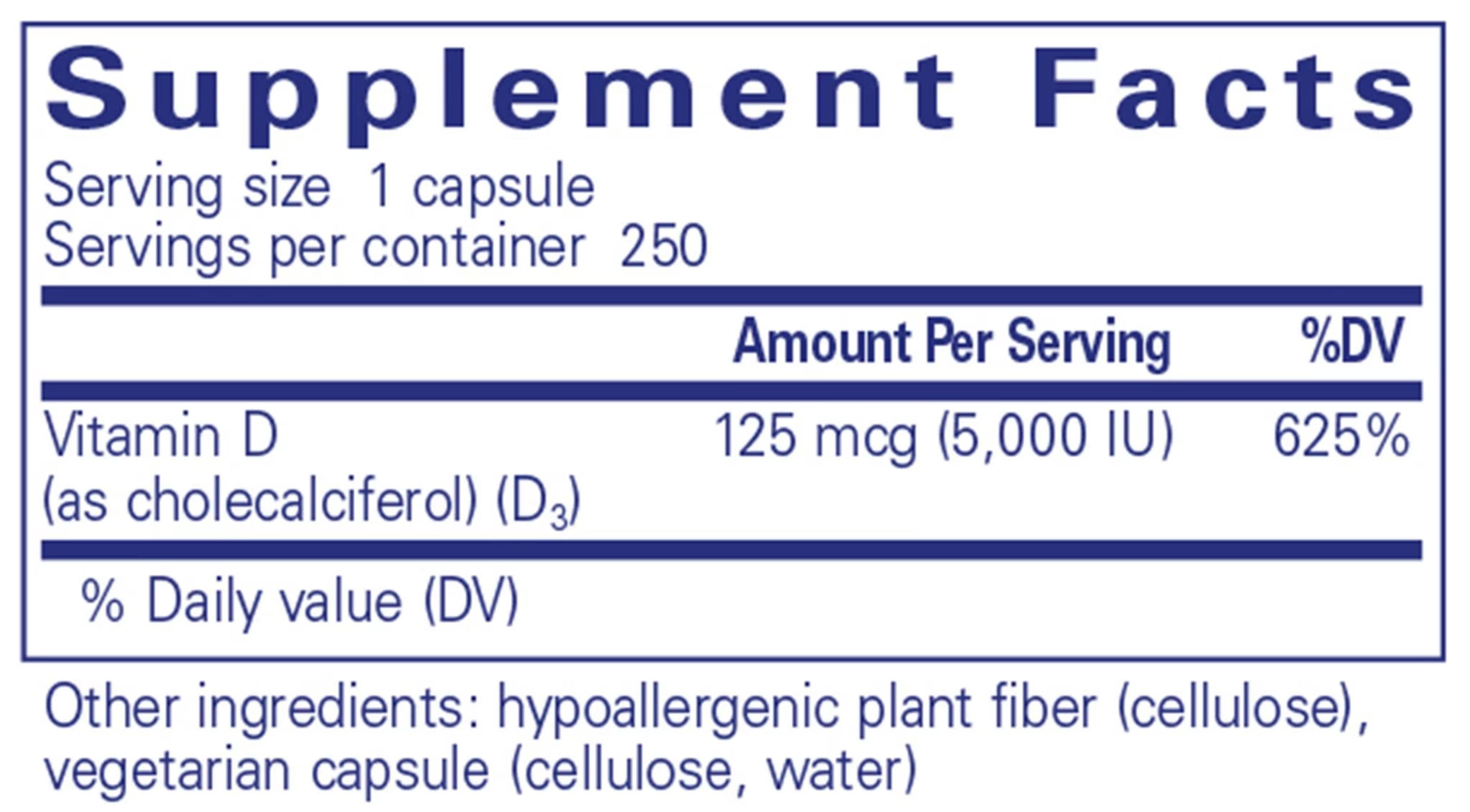 Pure Encapsulations Vitamin D3 125 mcg (5,000 IU) Ingredients