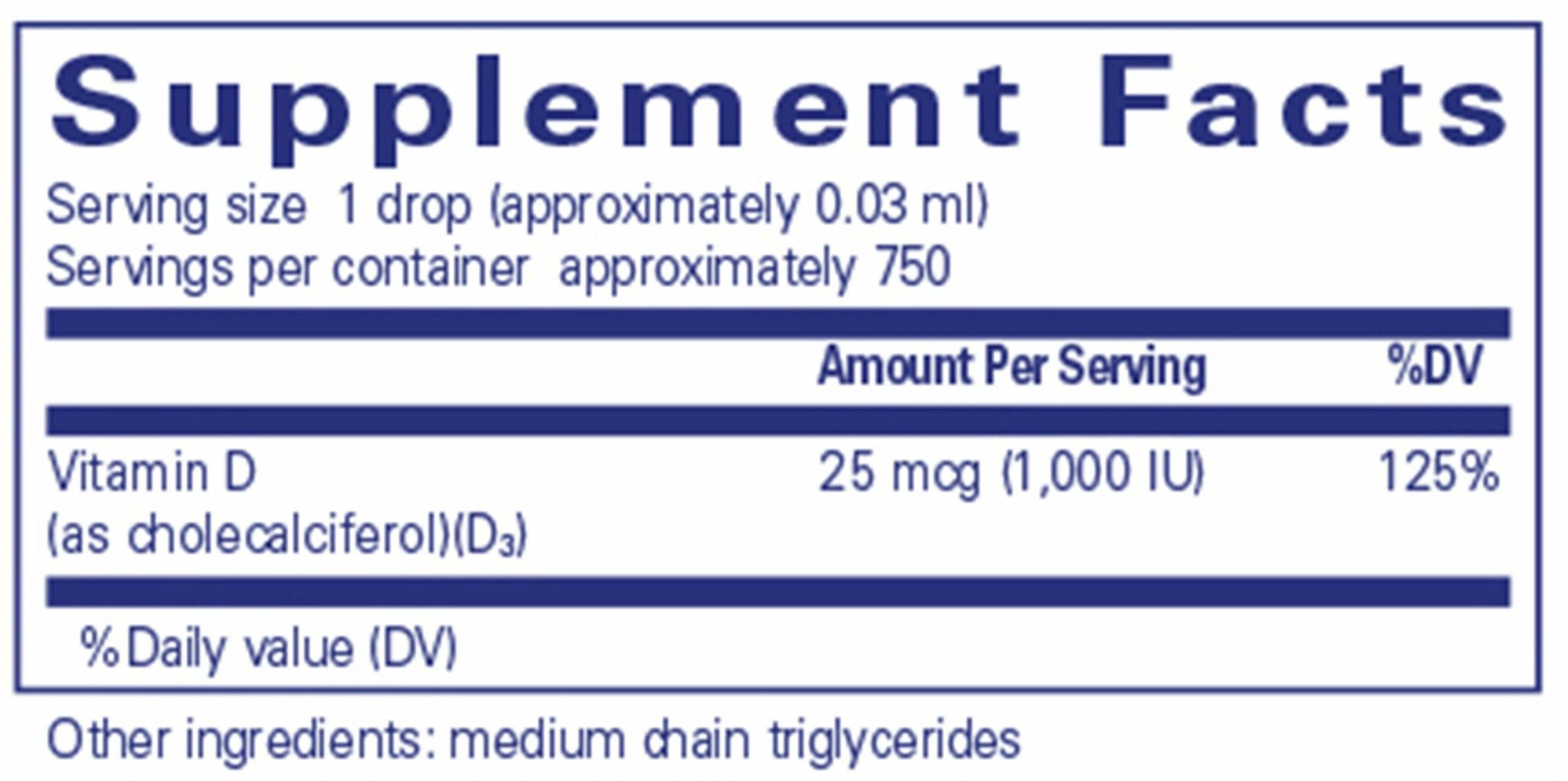Pure Encapsulations Vitamin D3 Liquid Ingredients