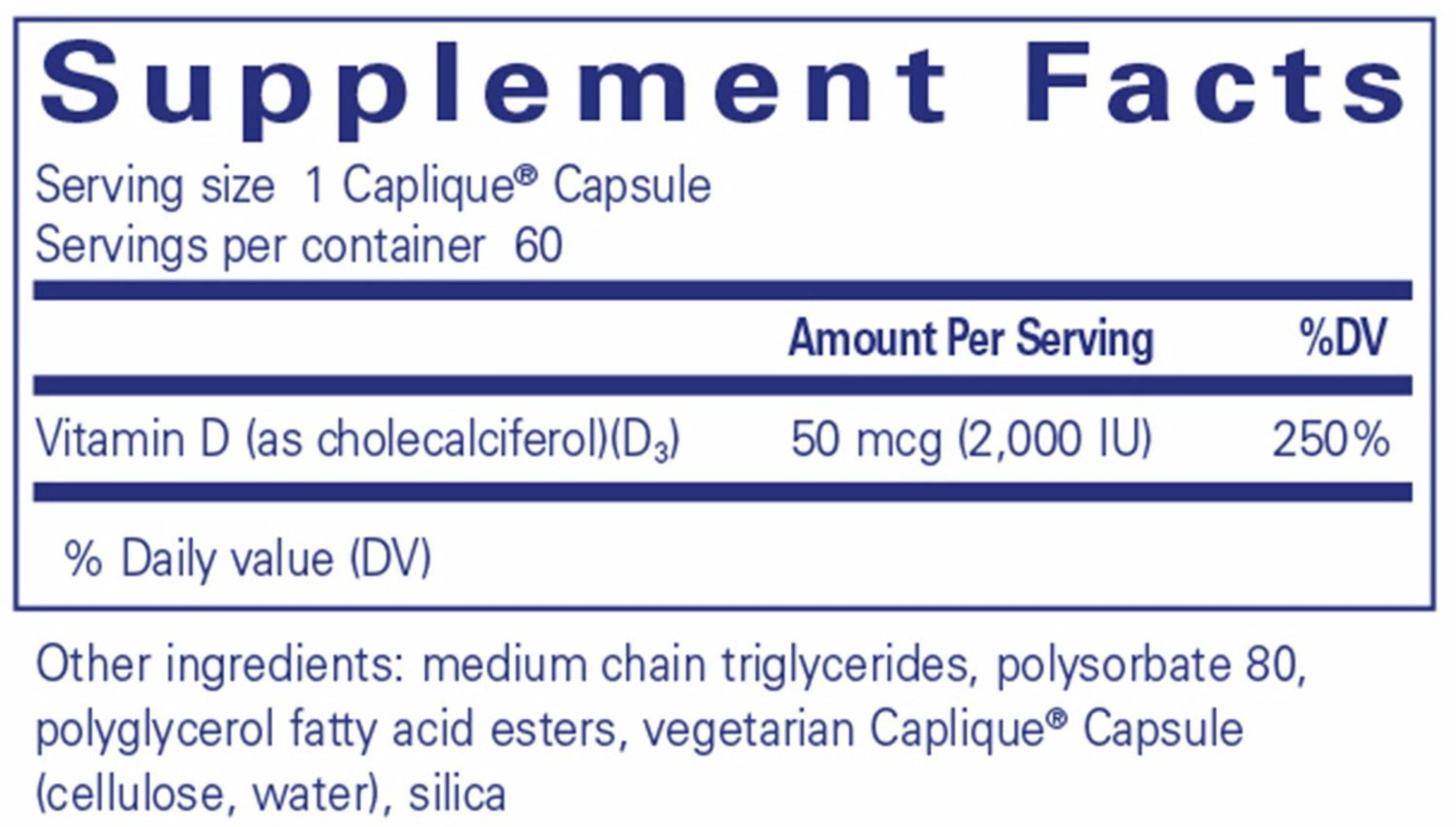 Pure Encapsulations Vitamin D3 VESIsorb Ingredients 