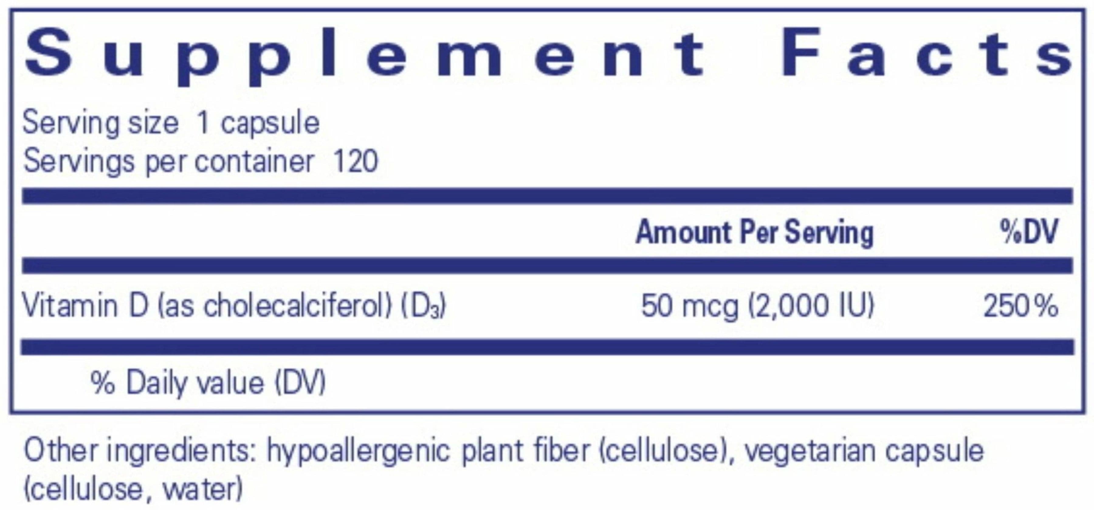 Pure Encapsulations Vitamin D3 (Vegan) Ingredients