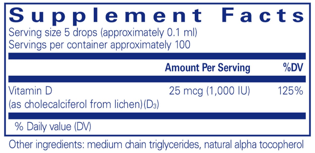 Pure Encapsulations Vitamin D3 (Vegan) liquid Ingredients