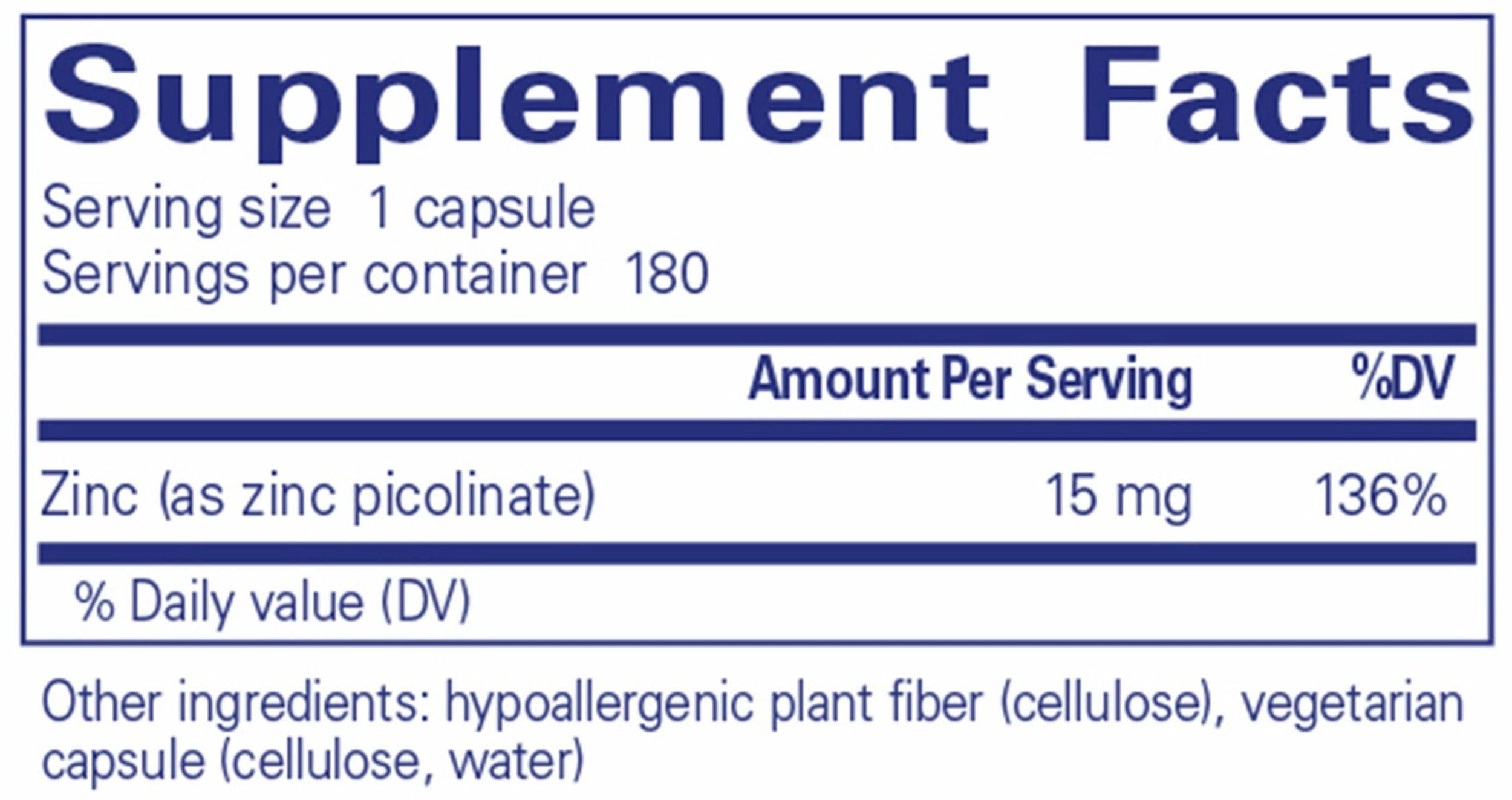 Pure Encapsulations Zinc 15 Ingredients