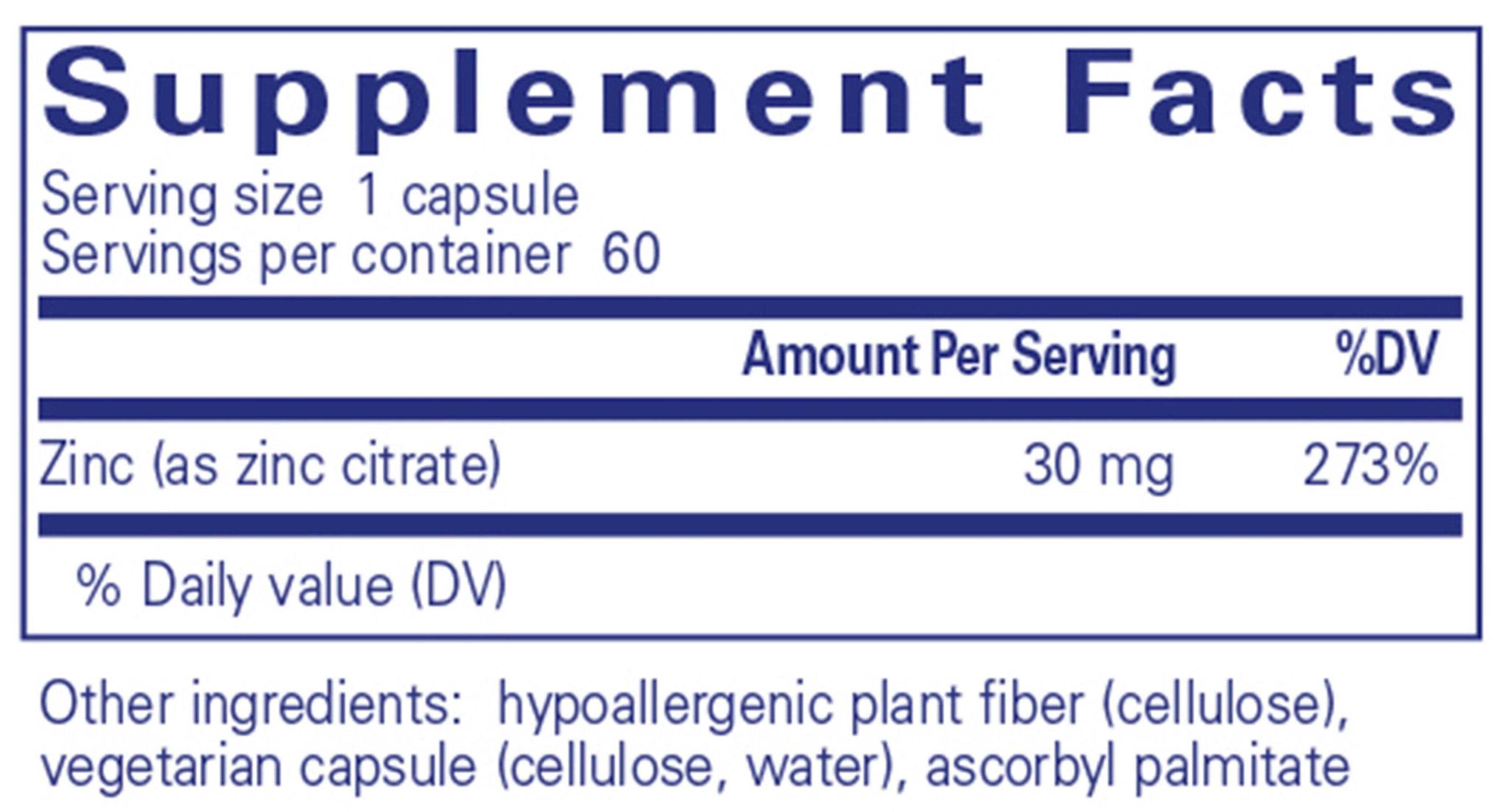 Pure Encapsulations Zinc (Citrate) Ingredients
