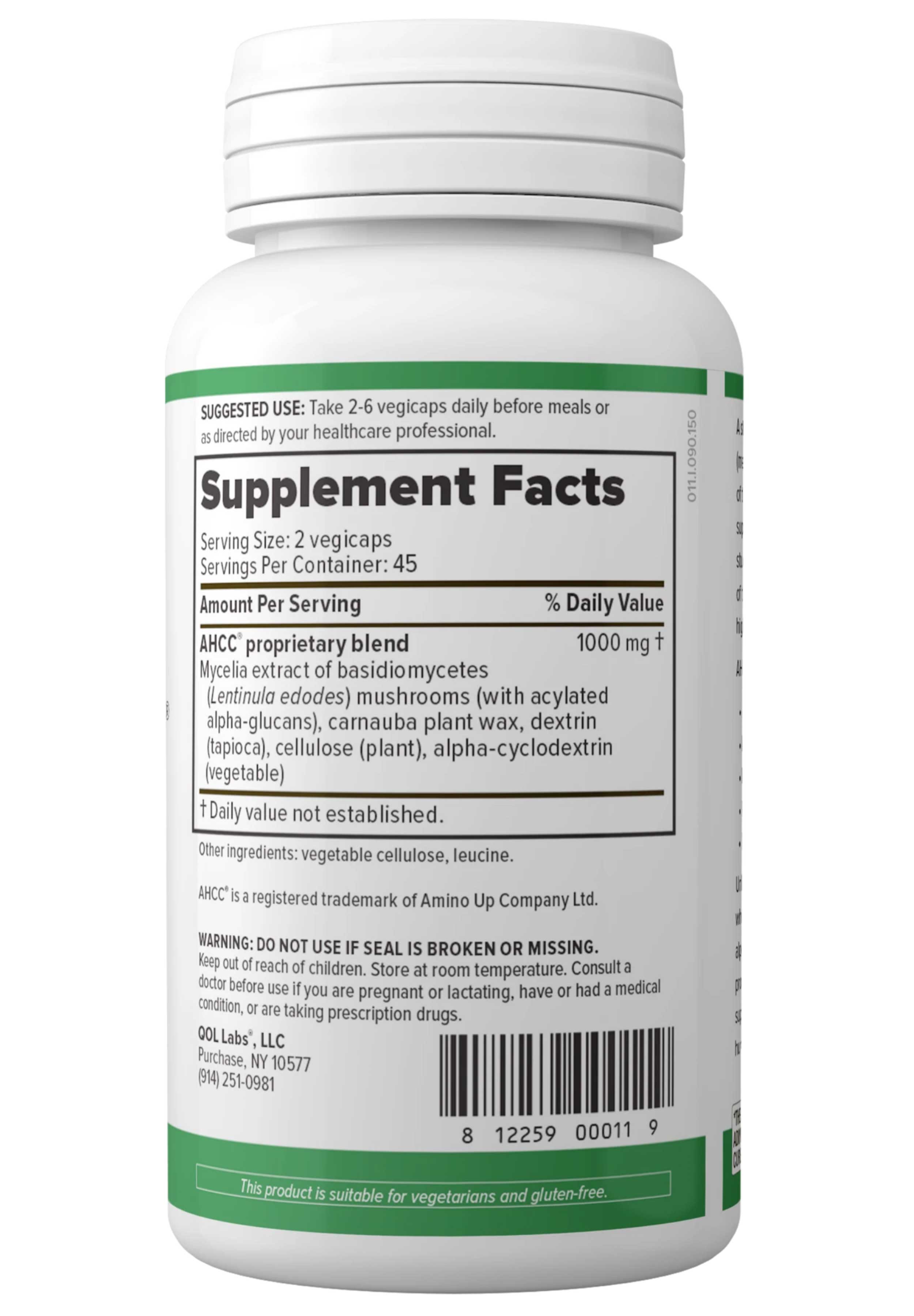 QOL Labs ImmunoKinoko AHCC 500 Ingredients