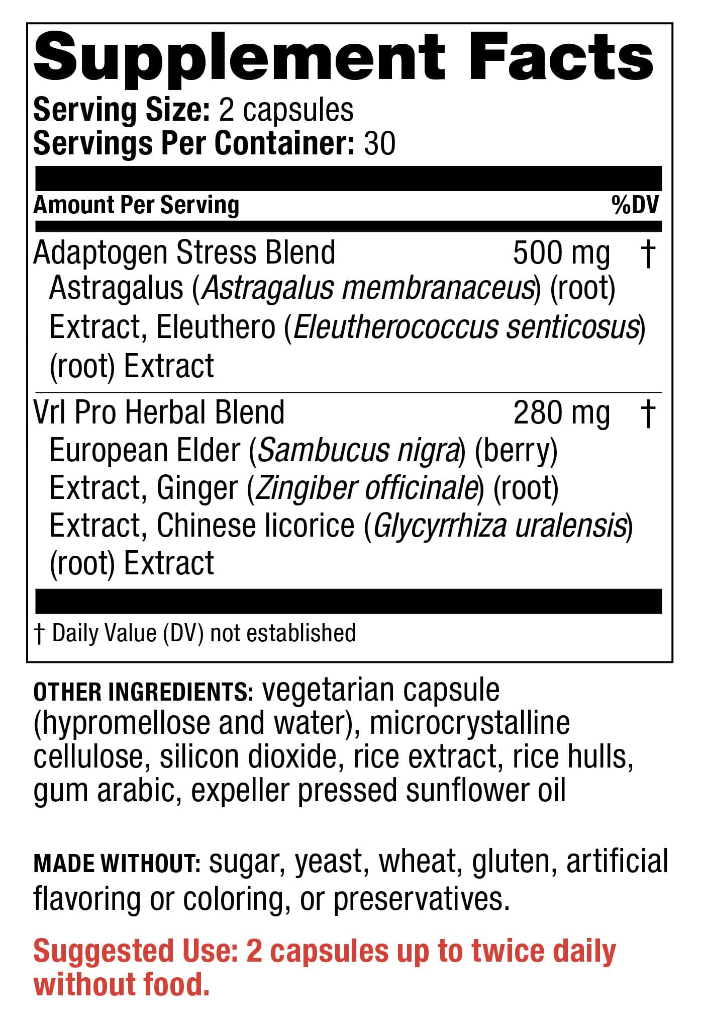 Redd Remedies Immune Vrl Pro Ingredients