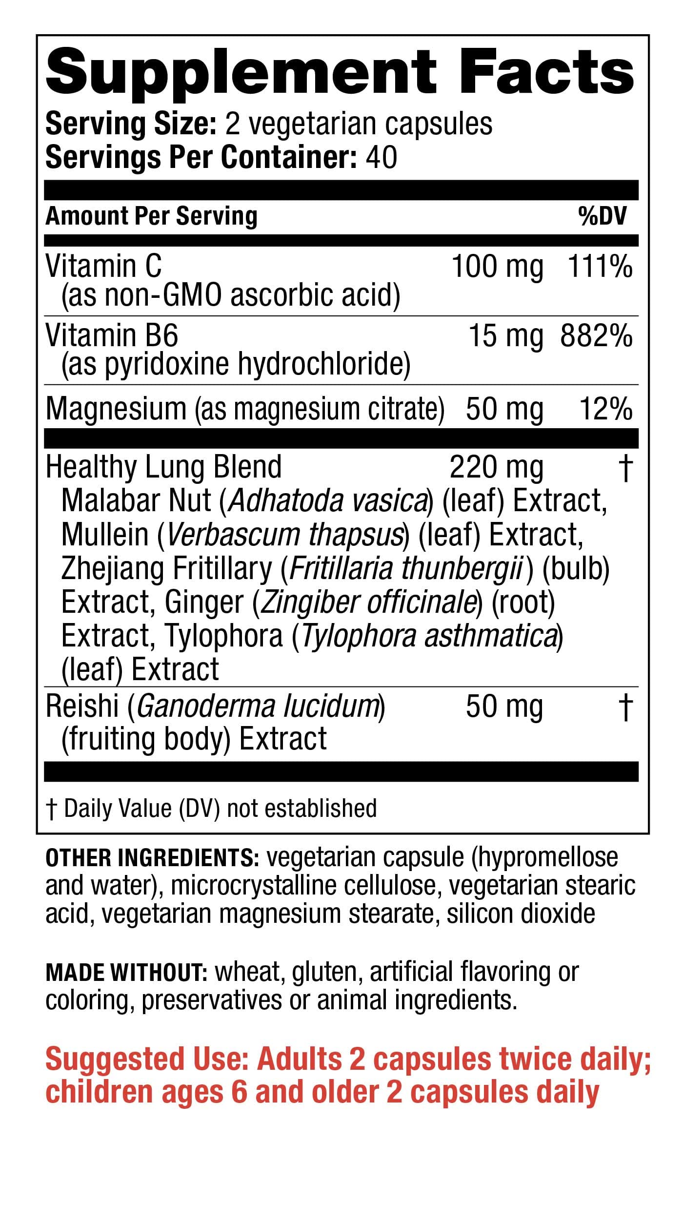 Redd Remedies Lung Care Ingredients