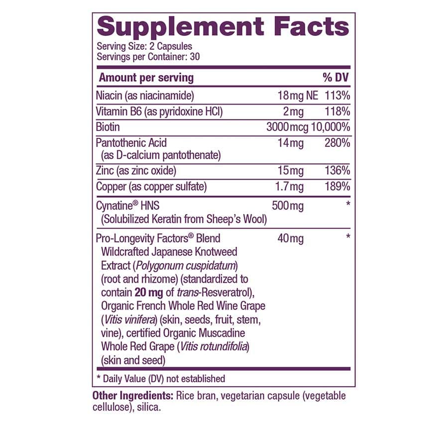 Reserveage Keratin Hair Booster Ingredients