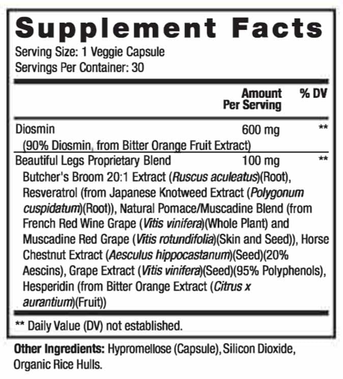 Reserveage Nutrition Beautiful Legs Ingredients