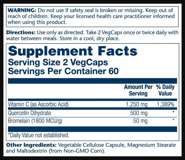 Solaray Quercetin, Bromelain and Vitamin C (QBC Plex) Ingredients