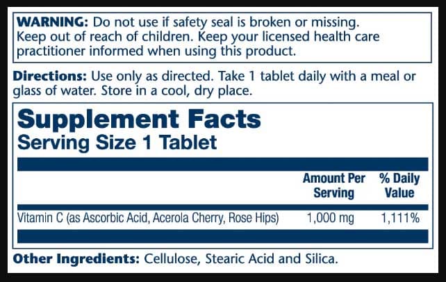 Solaray Vitamin C with Rose Hips & Acerola 1000 mg Ingredients