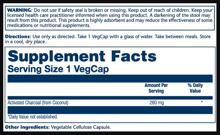 Solaray Activated Charcoal Ingredients