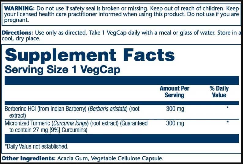 Solaray Berberine & Curcumin Vital Extracts Ingredients