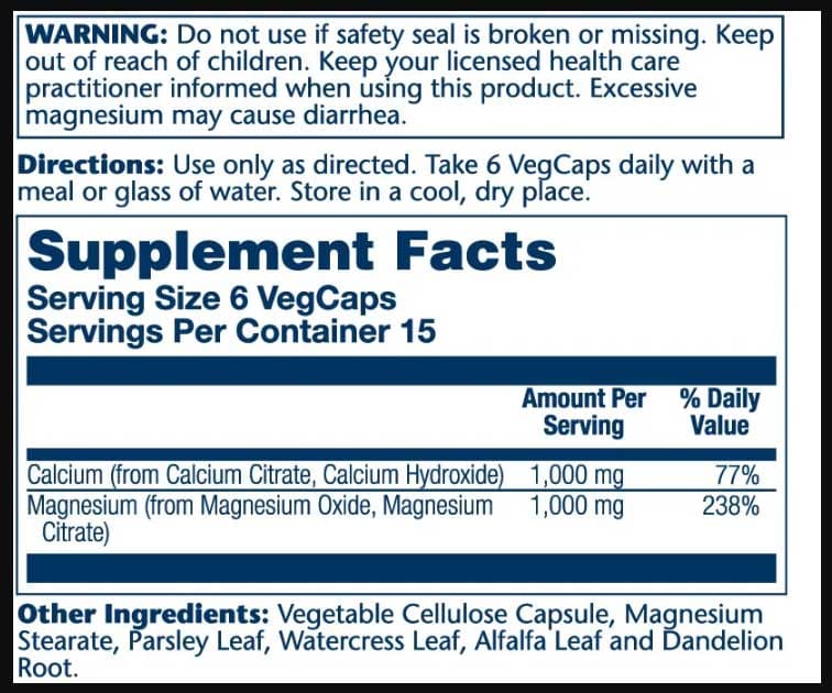 Solaray Cal Mag Citrate 1:1 Ingredients