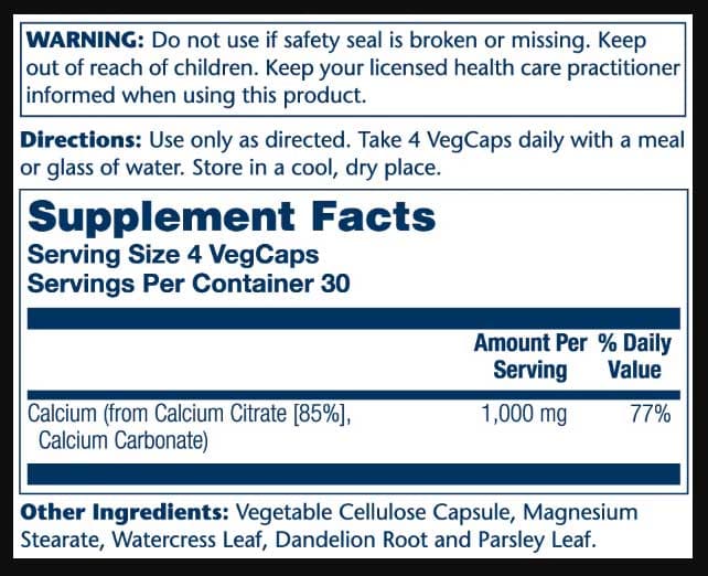 Solaray Calcium Citrate 1000 mg Ingredients