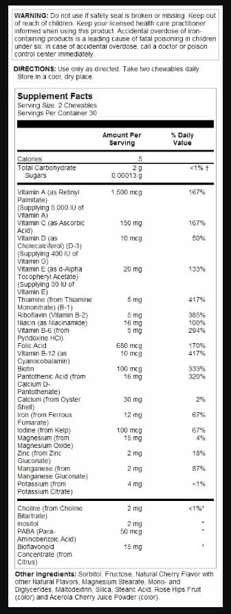 Solaray Kids Vitamins & Minerals Chewable Black Cherry Ingredients