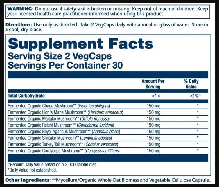 Solaray Fermented Mushroom Complete 1200 mg Ingredients