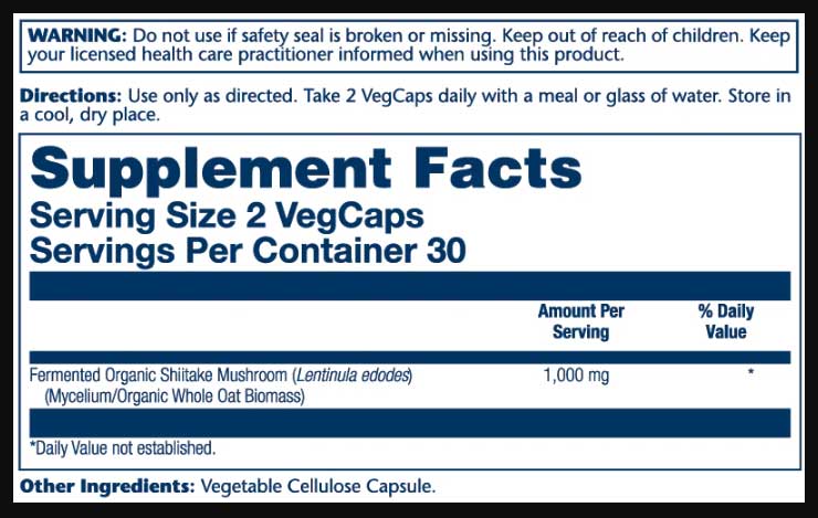 Solaray Fermented Shiitake Organic Mushroom Ingredients